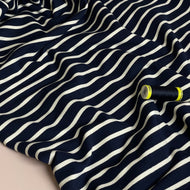 Yarn Dyed Ecru Stripes on Navy Cotton French Terry