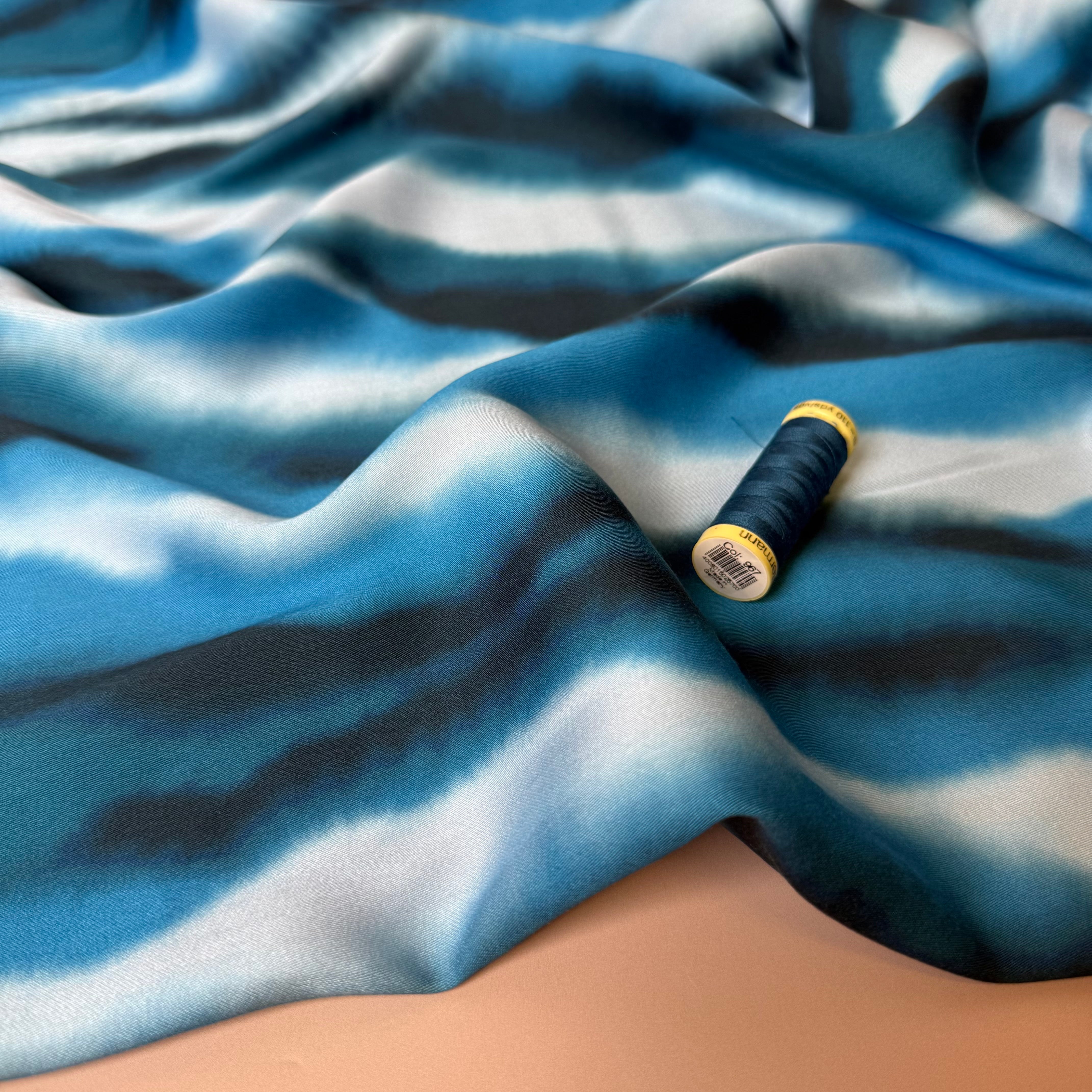 Ocean Waves Viscose Sateen Fabric