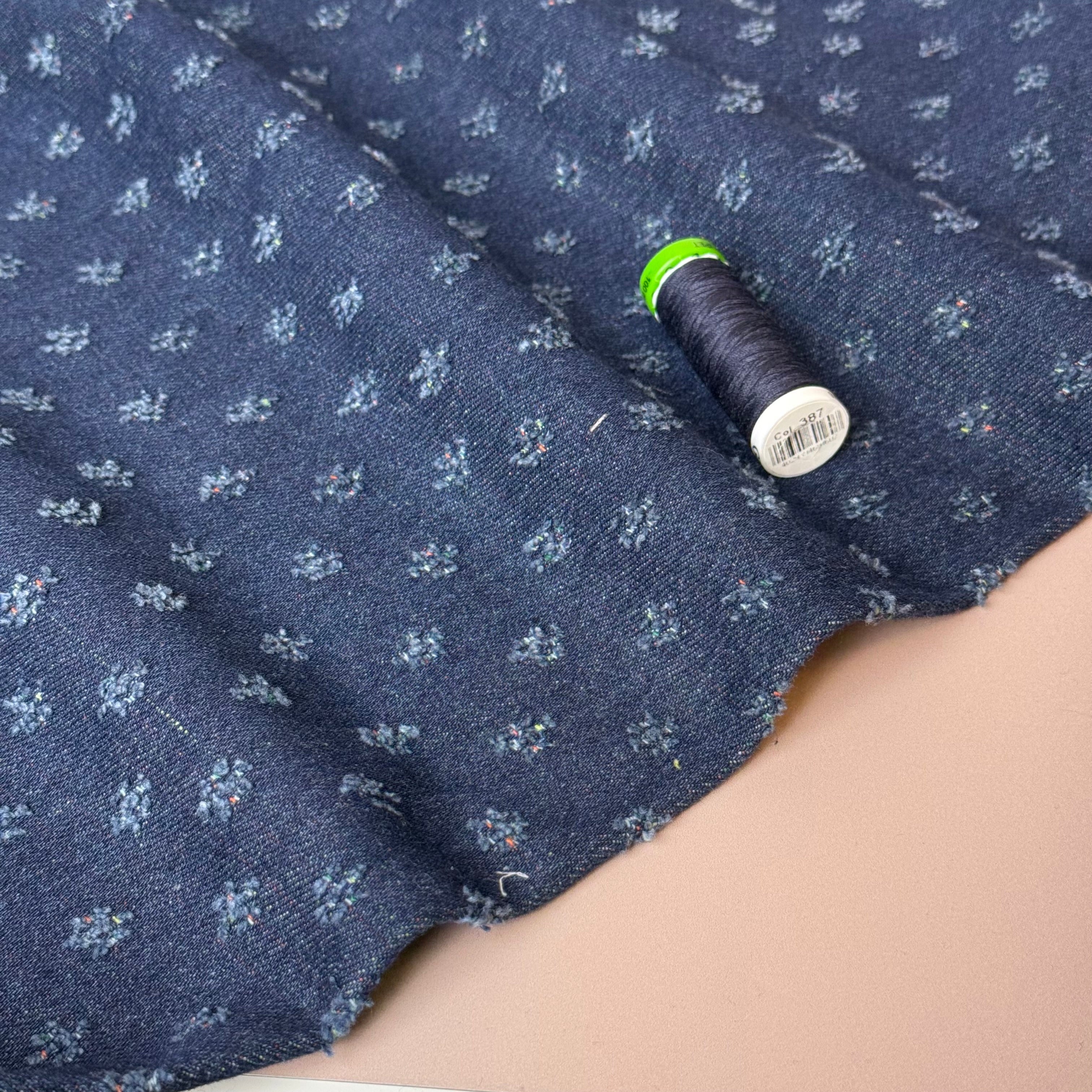 Dots Distressed Cotton Denim in Indigo