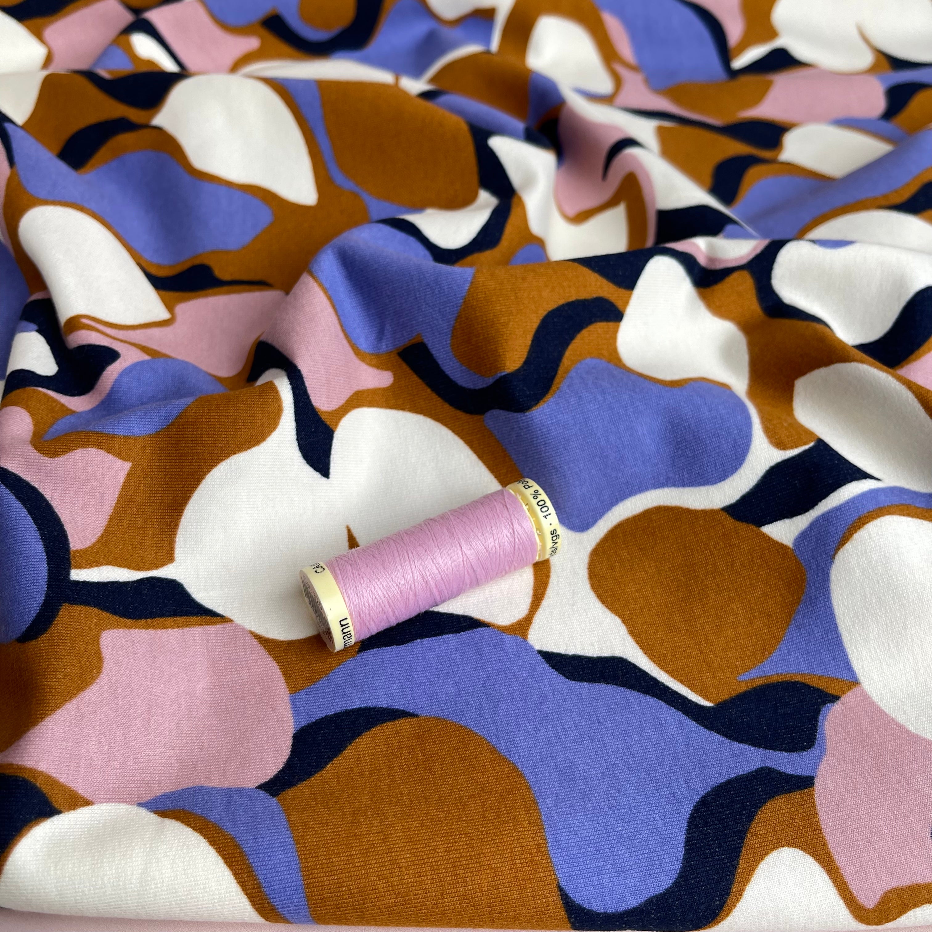 Abstract Shapes Lavender Peach Soft Cotton Sweat-shirting Fabric