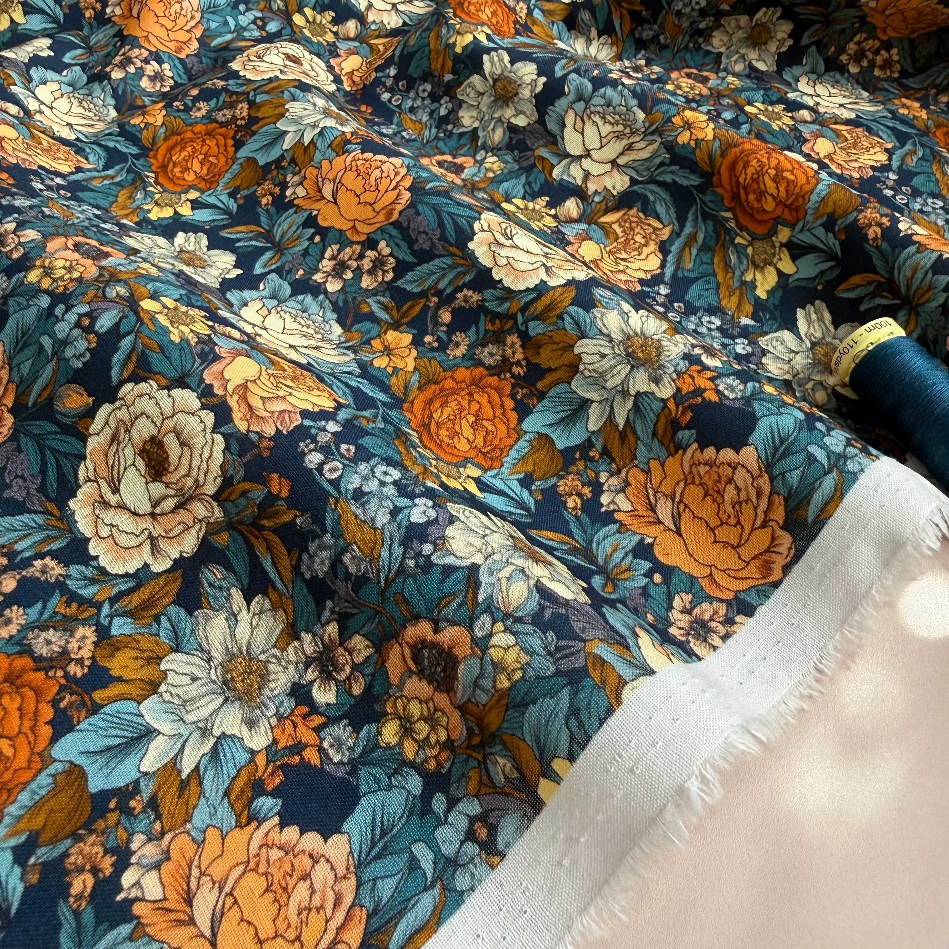 Autumn Peonies Cotton Fabric