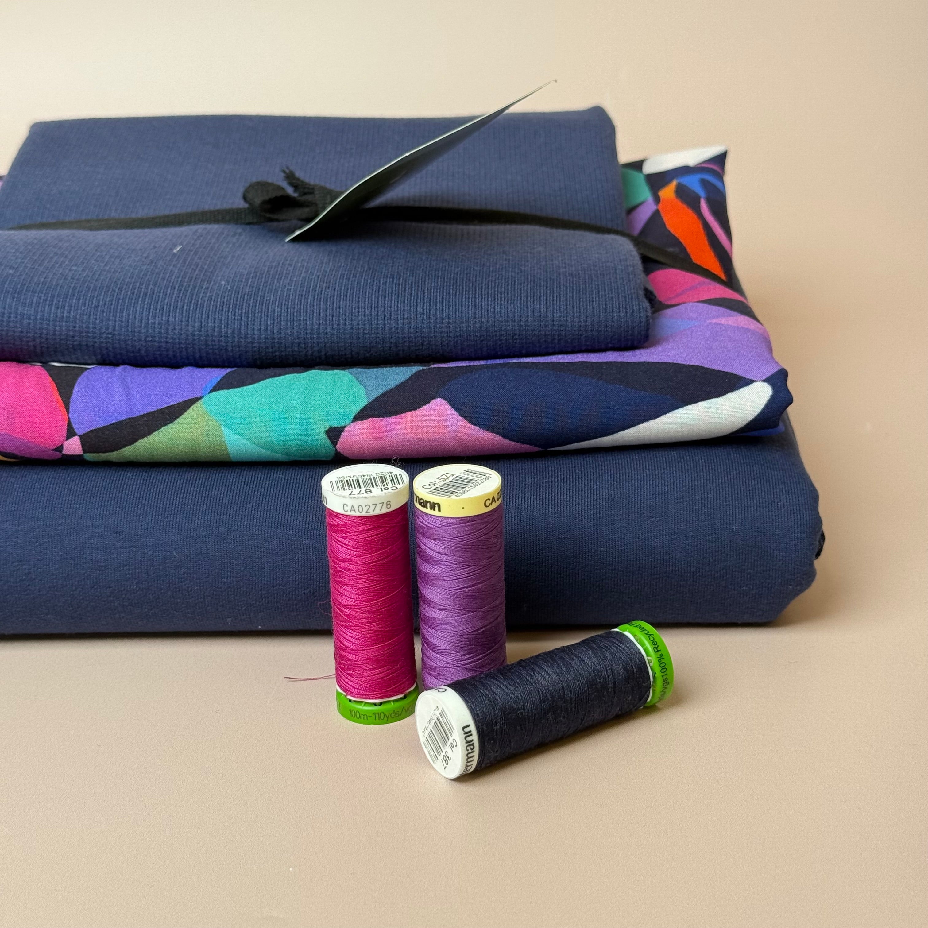 Make an Outfit Colour Bundle - Rainbow Leaves Viscose & Cotton French Terry with Ribbing