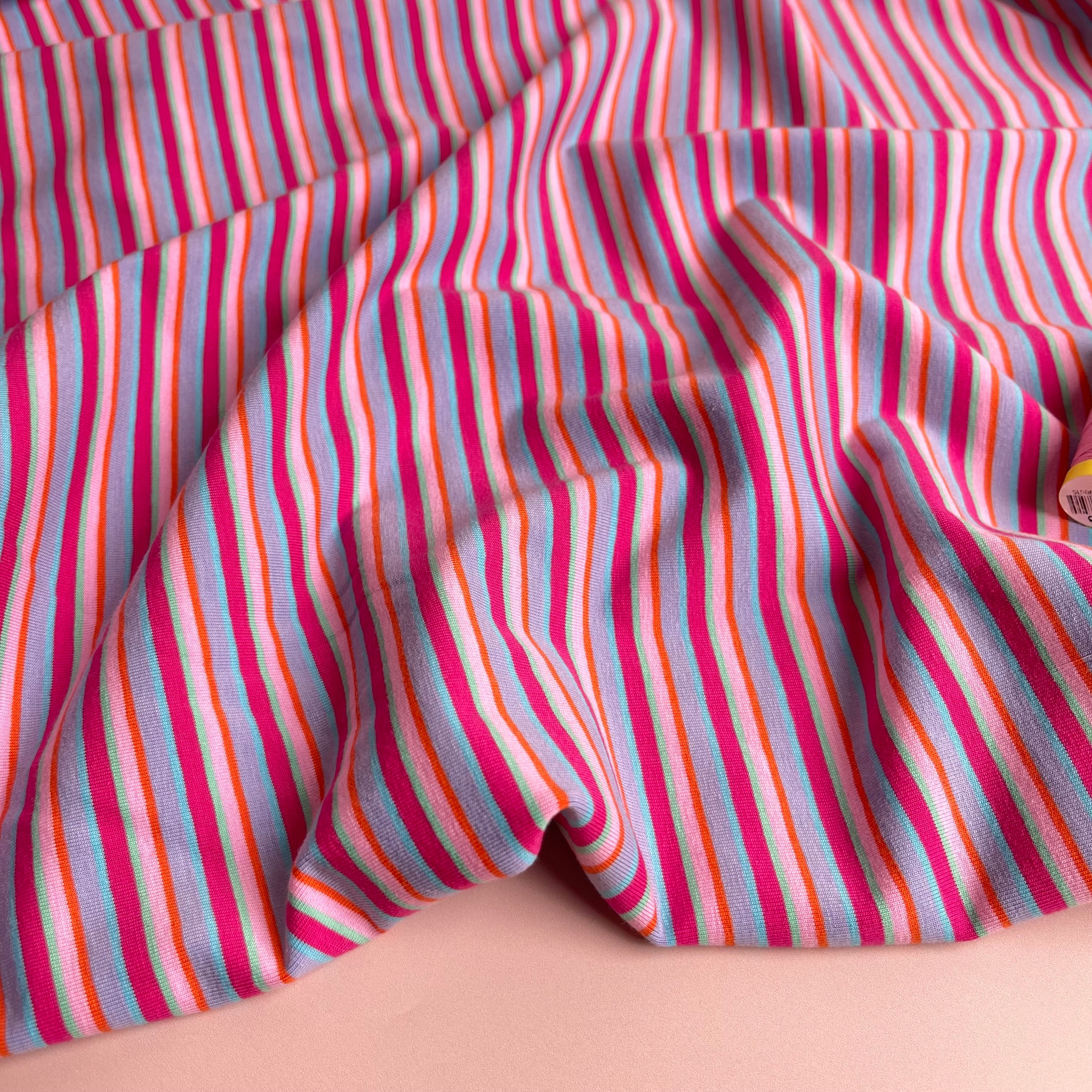 Rainbow Stripe in Pink and Blue Cotton Jersey Fabric