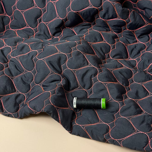 Hearts on Black Quilted Fabric