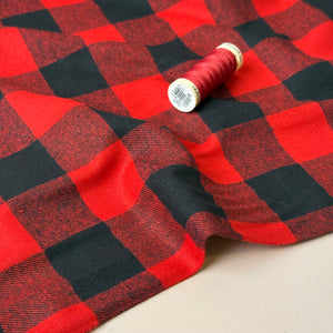 Gingham Black & Red Brushed Cotton Flannel
