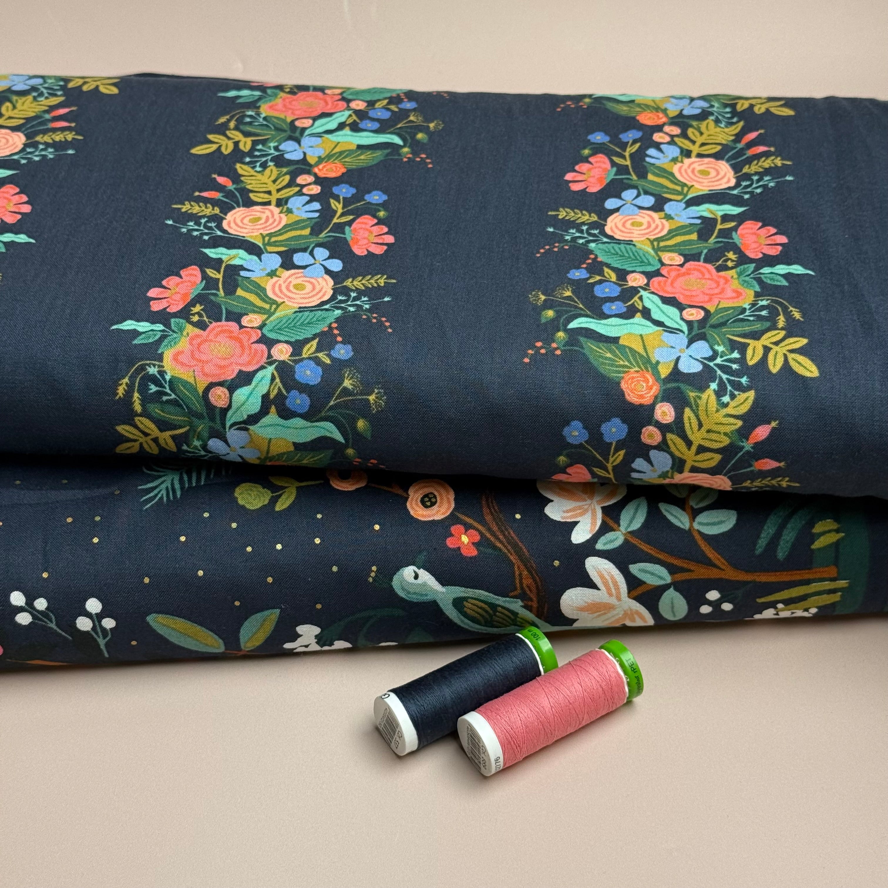 Rifle Paper Co - Floral Vines Dark Navy Japanese Cotton from English Garden