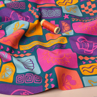 Funky Patchwork Postcard Fine Cotton Poplin Fabric