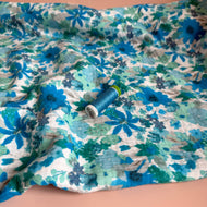 REMMANT 0.65 Metre - Turquoise Flowers Cotton Double Gauze