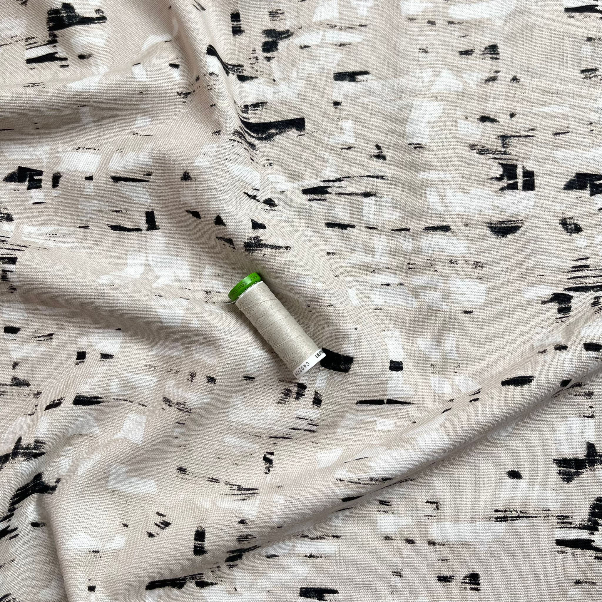Abstarct Animal Print on Sand Linen Viscose Blend Fabric