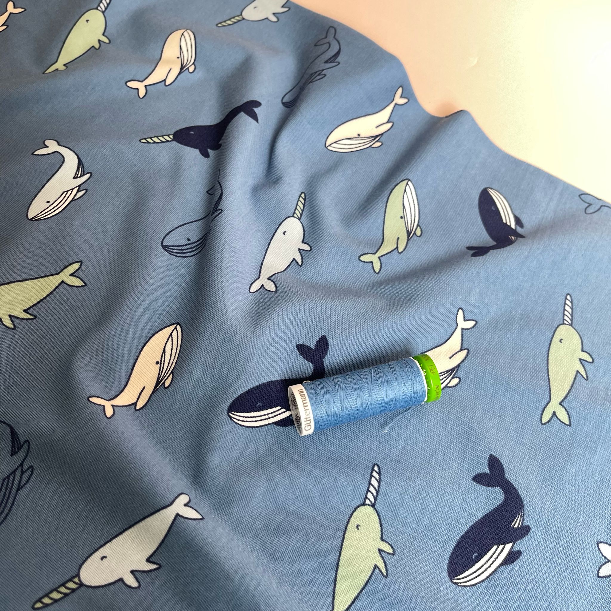 Blue Whales Cotton Jersey Fabric