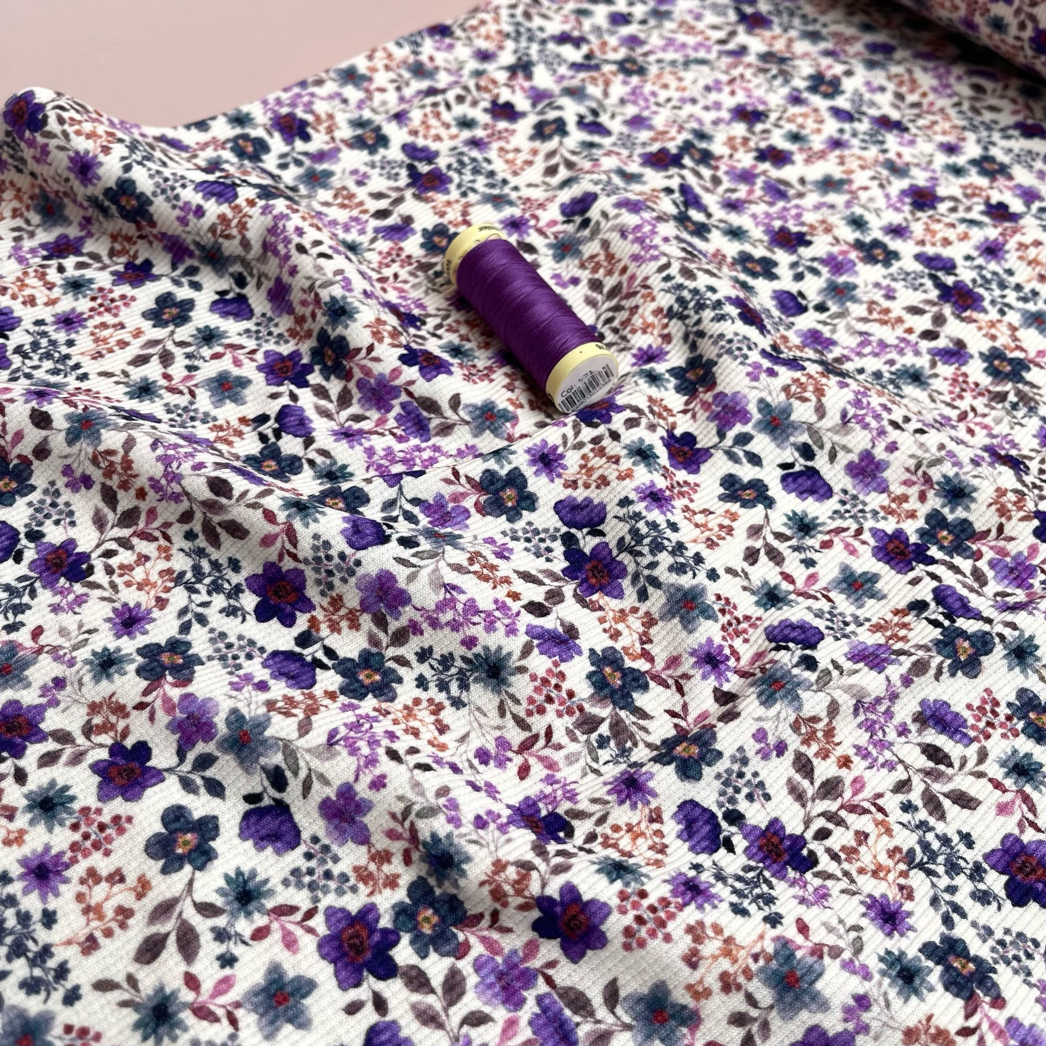 Ditsy Purple Flowers Cotton Ribbed Jersey