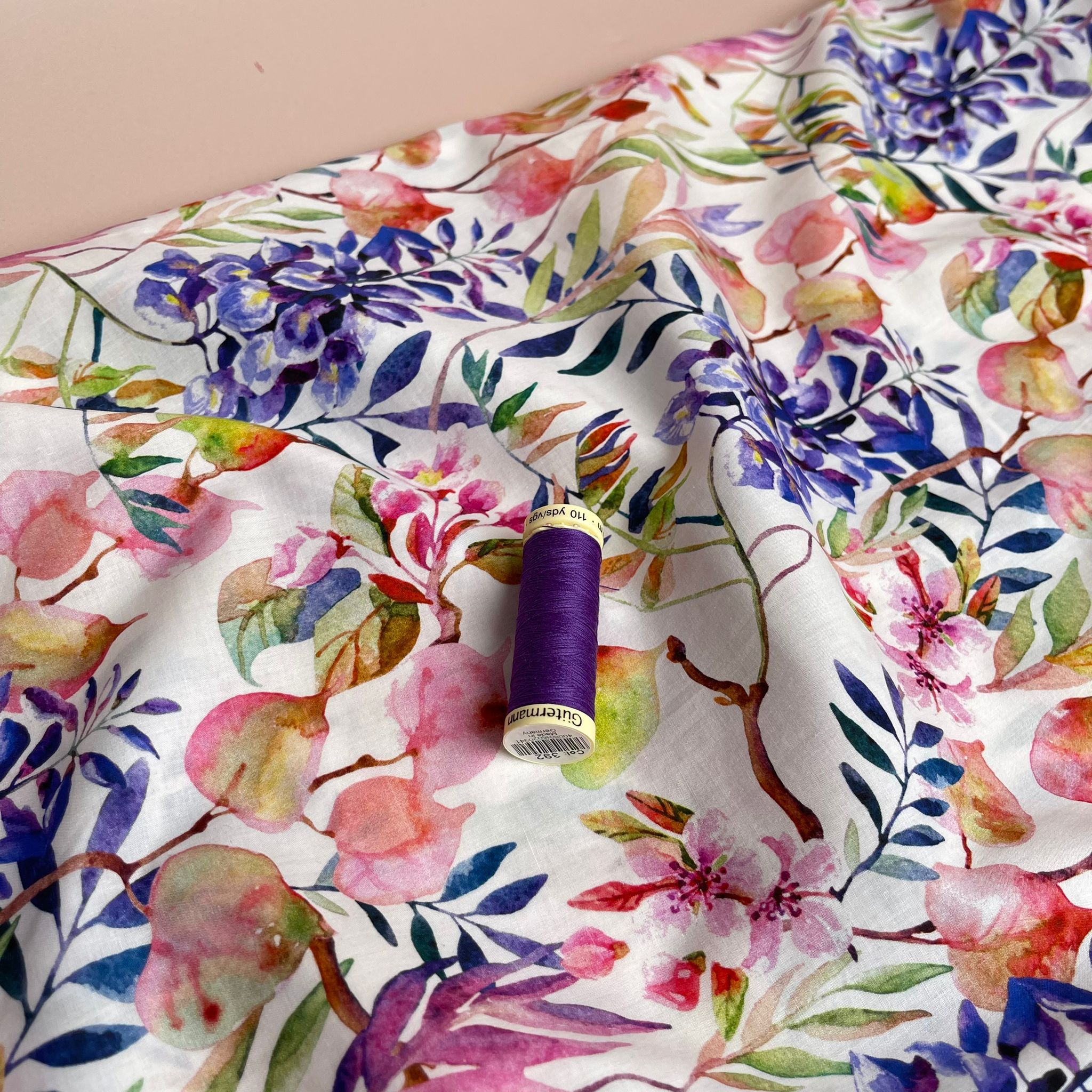 Watercolour Wisteria Cotton Lawn Fabric