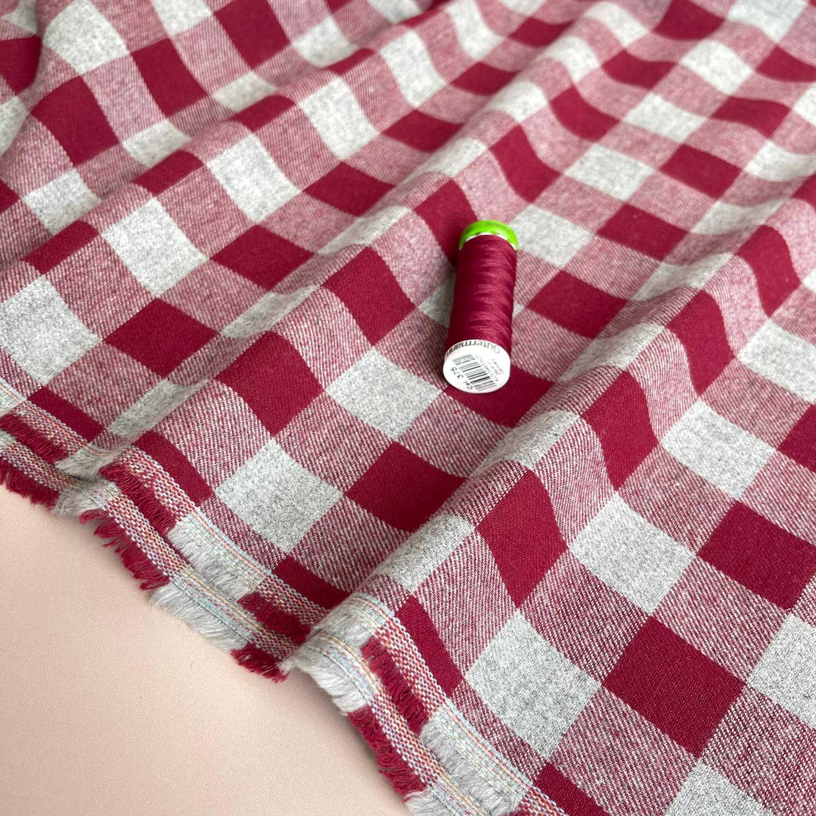 Yarn Dyed Dark Red Gingham Cotton Flannel