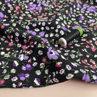REMNANT 0.79 Metre - Purple Ditsy Flowers Textured Viscose Fabric