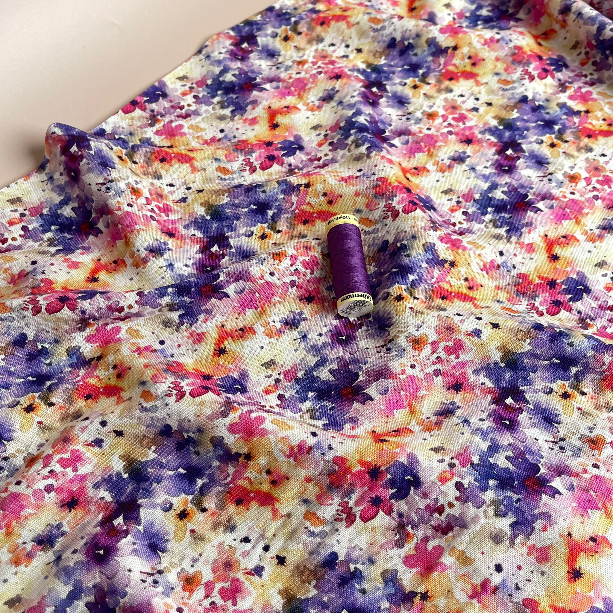 Purple Meadow Viscose Linen Fabric