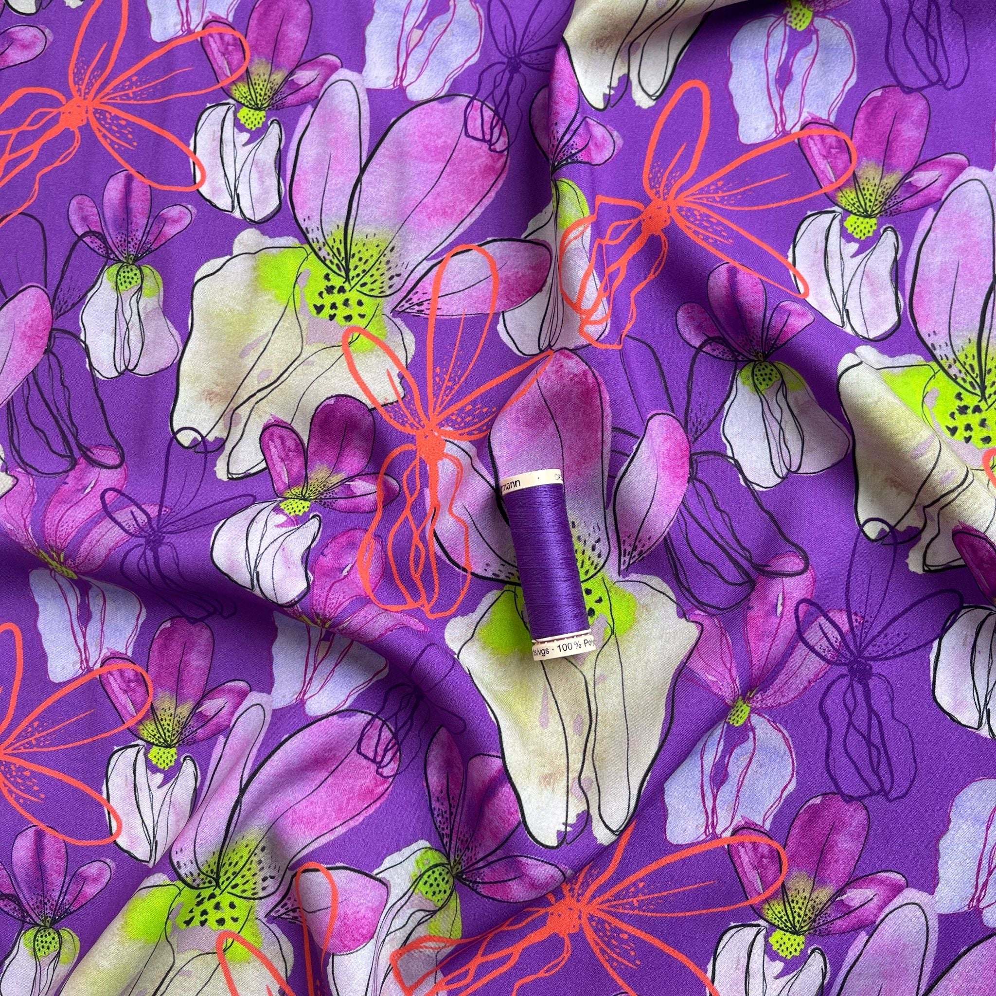PRE-ORDER Spring Blooms on Purple Viscose with LENZING™ ECOVERO™ fibres (more due by mid May)