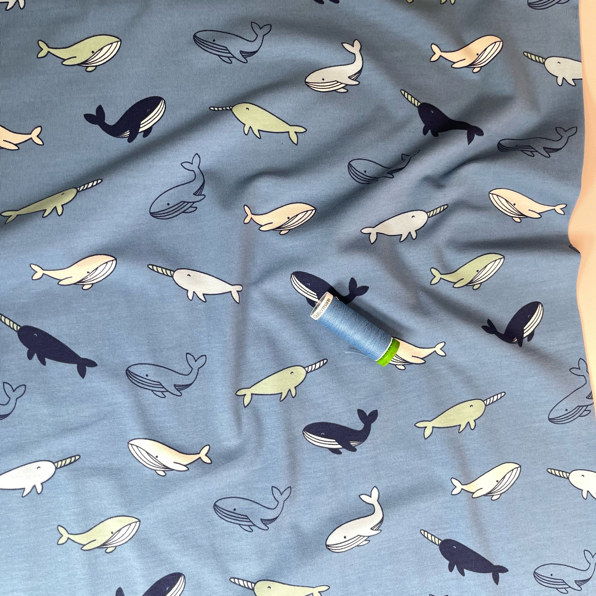 Blue Whales Cotton Jersey Fabric