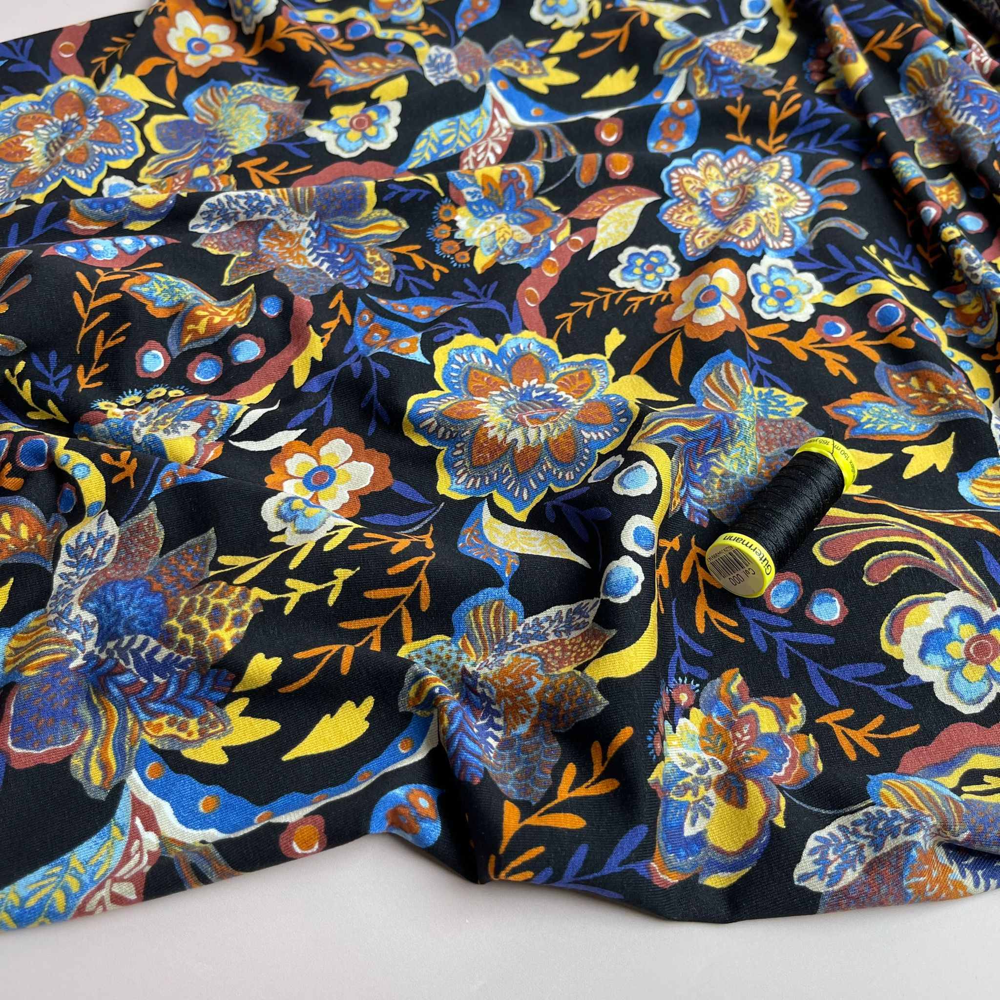 Autumn Flowers De Luxe Viscose Jersey Fabric