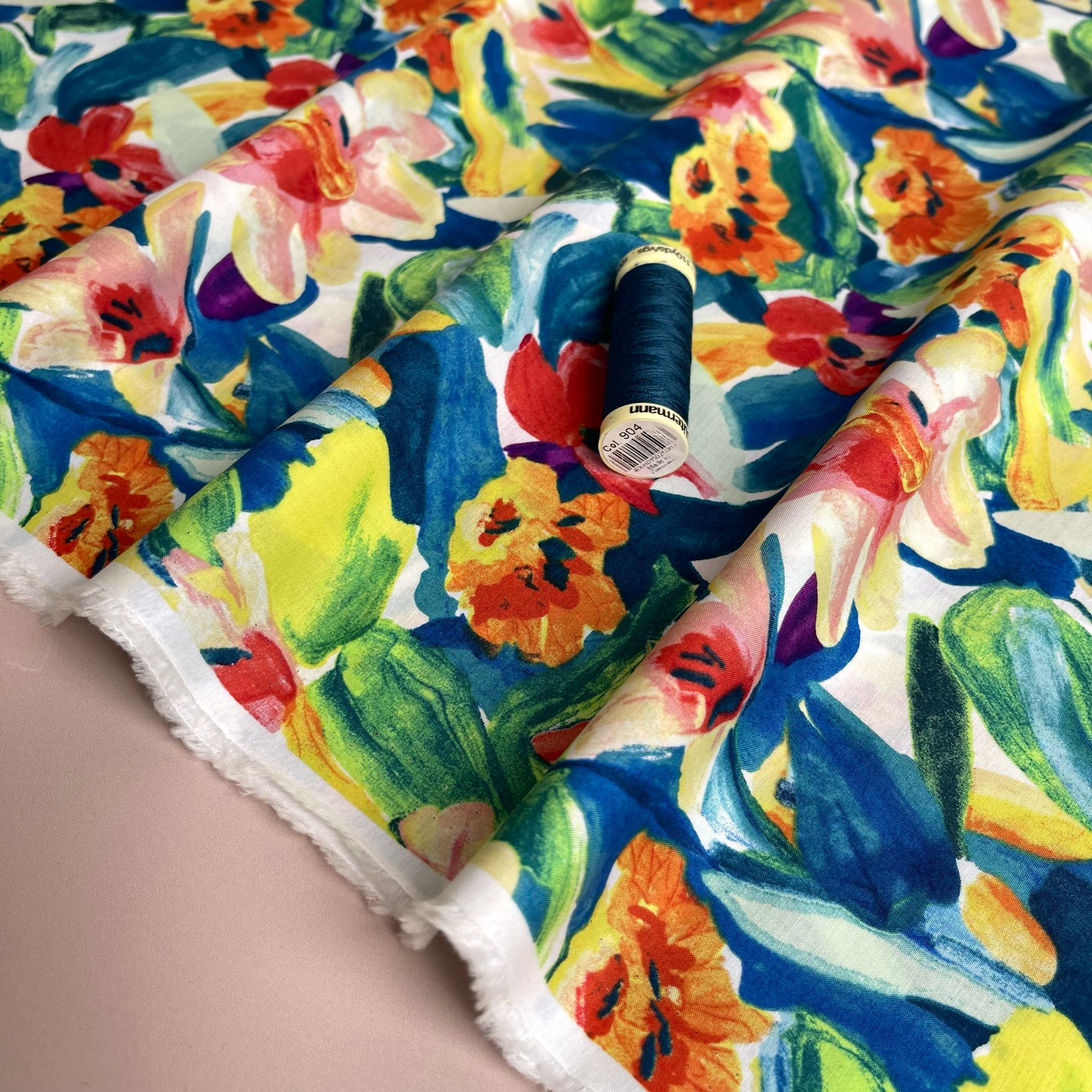 Vibrant Spring Blooms Cotton Lawn Fabric