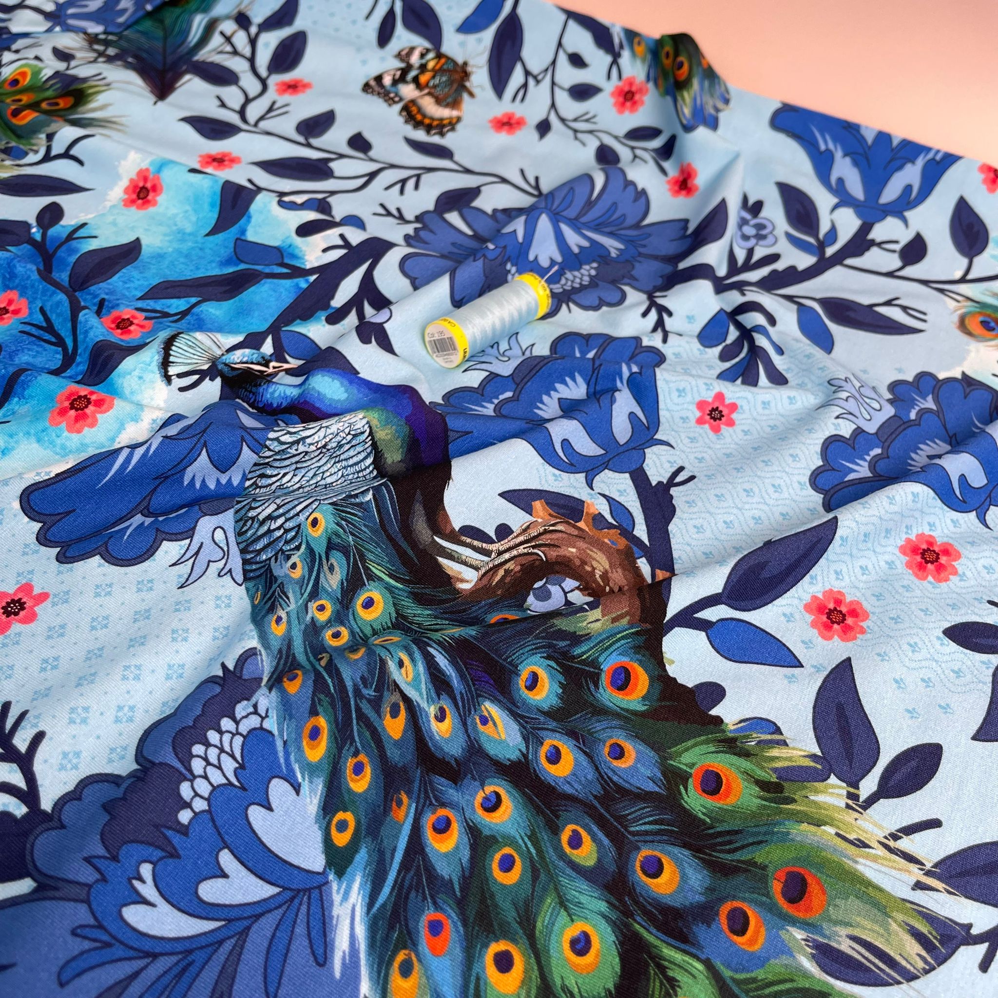 Danish Design - Majestic Peacock Cotton Jersey Fabric