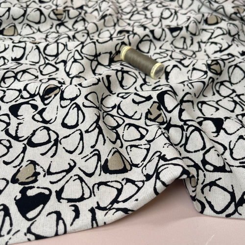 REMNANT 1.10 metres - Sketched Pebbles Neutral and Taupe Viscose Linen Fabric