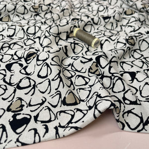 REMNANT 1.10 metres - Sketched Pebbles Neutral and Taupe Viscose Linen Fabric