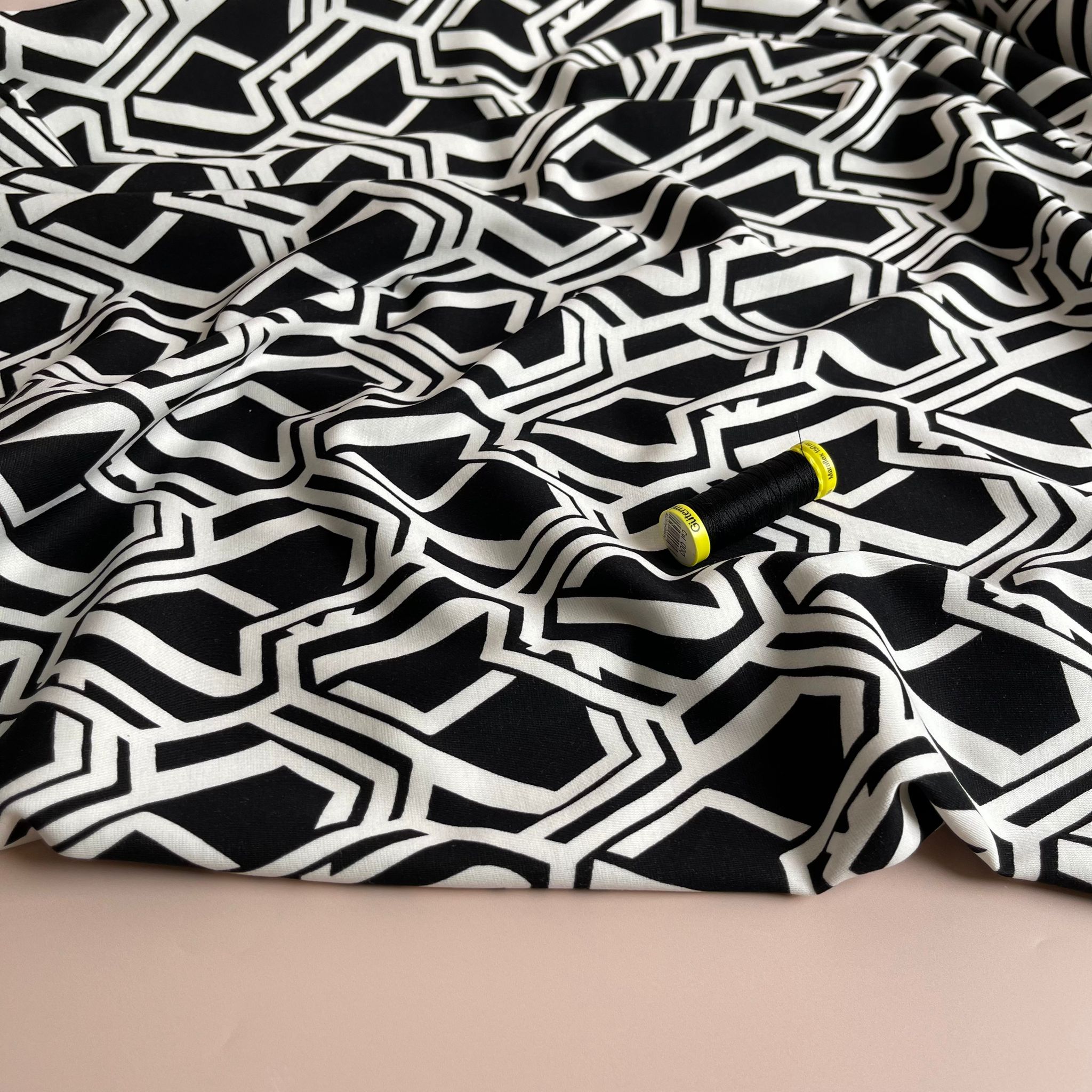 Honeycomb in Black and White Soft Ponte Roma Fabric