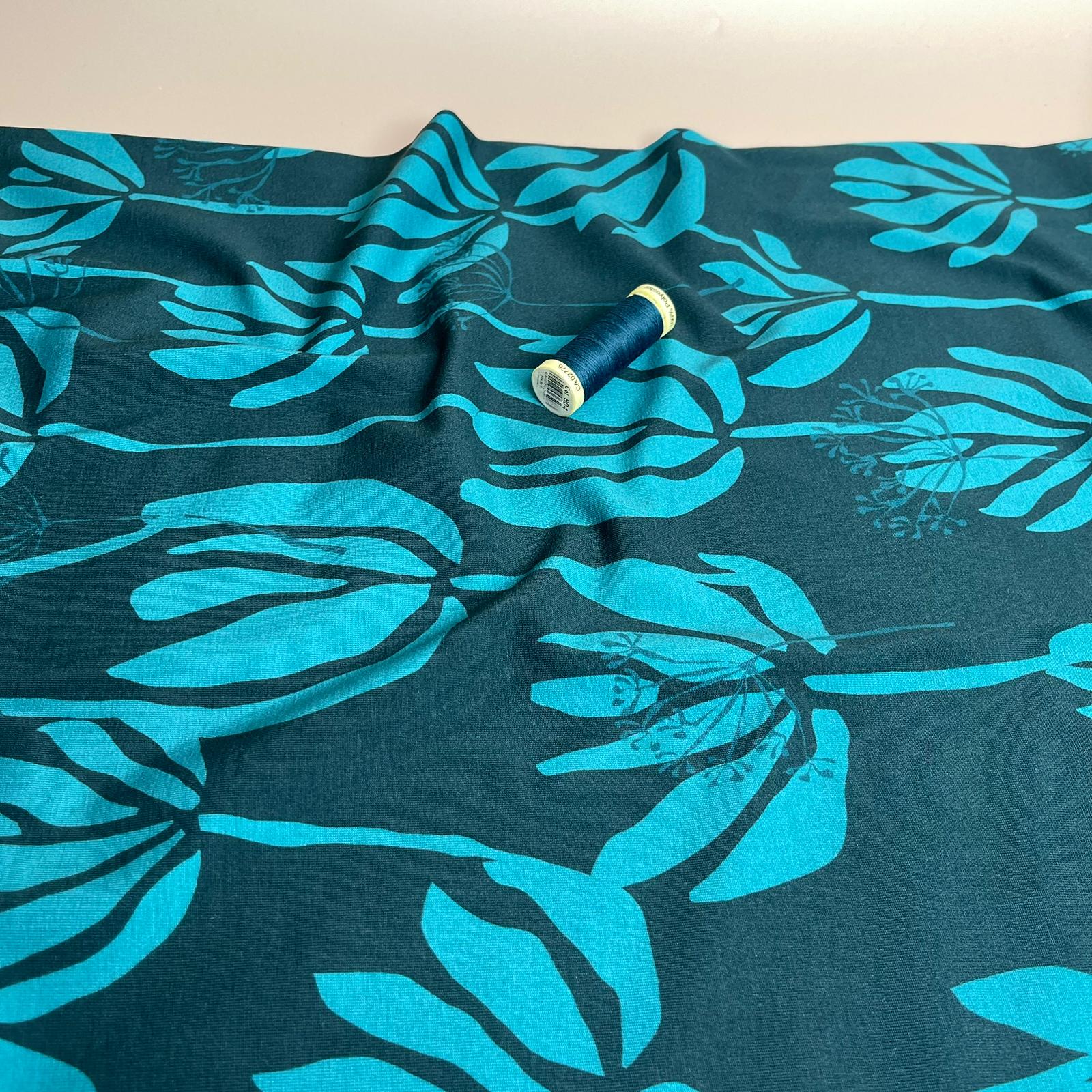 Danish Design - Turquoise Flowers Cotton Jersey Fabric