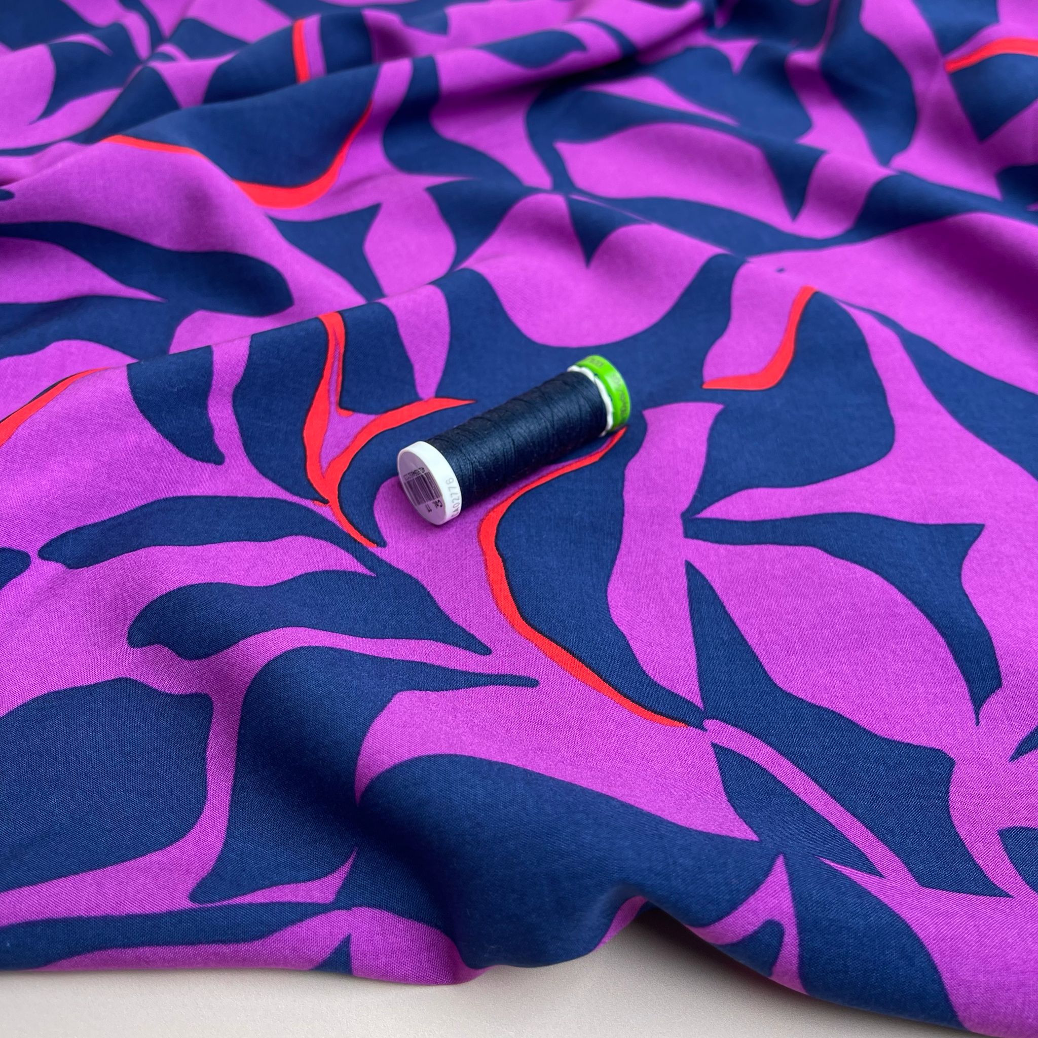 Magenta Abstract Foliage LENZING™ ECOVERO™ Viscose Fabric