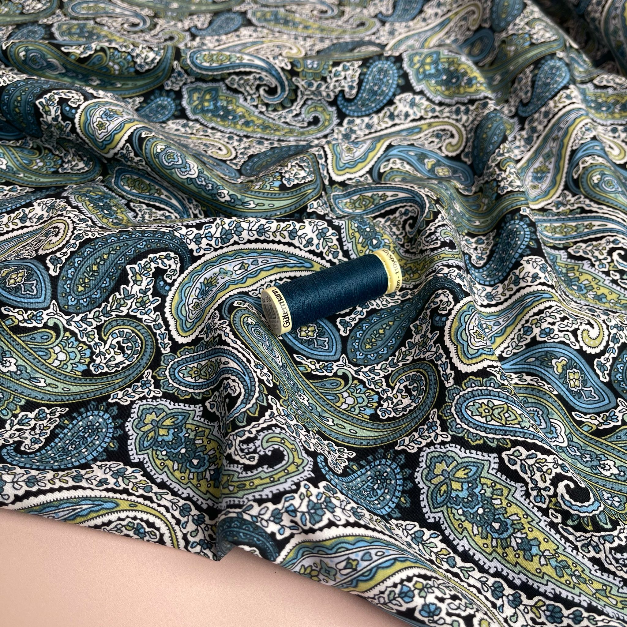 Midnight Forest Paisley Cotton Lawn Fabric