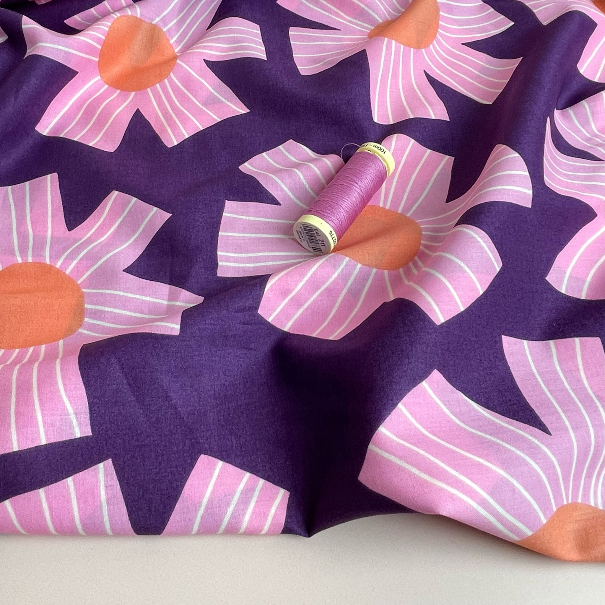 Nerida Hansen - Sunny Days on Purple Cotton Voile Fabric
