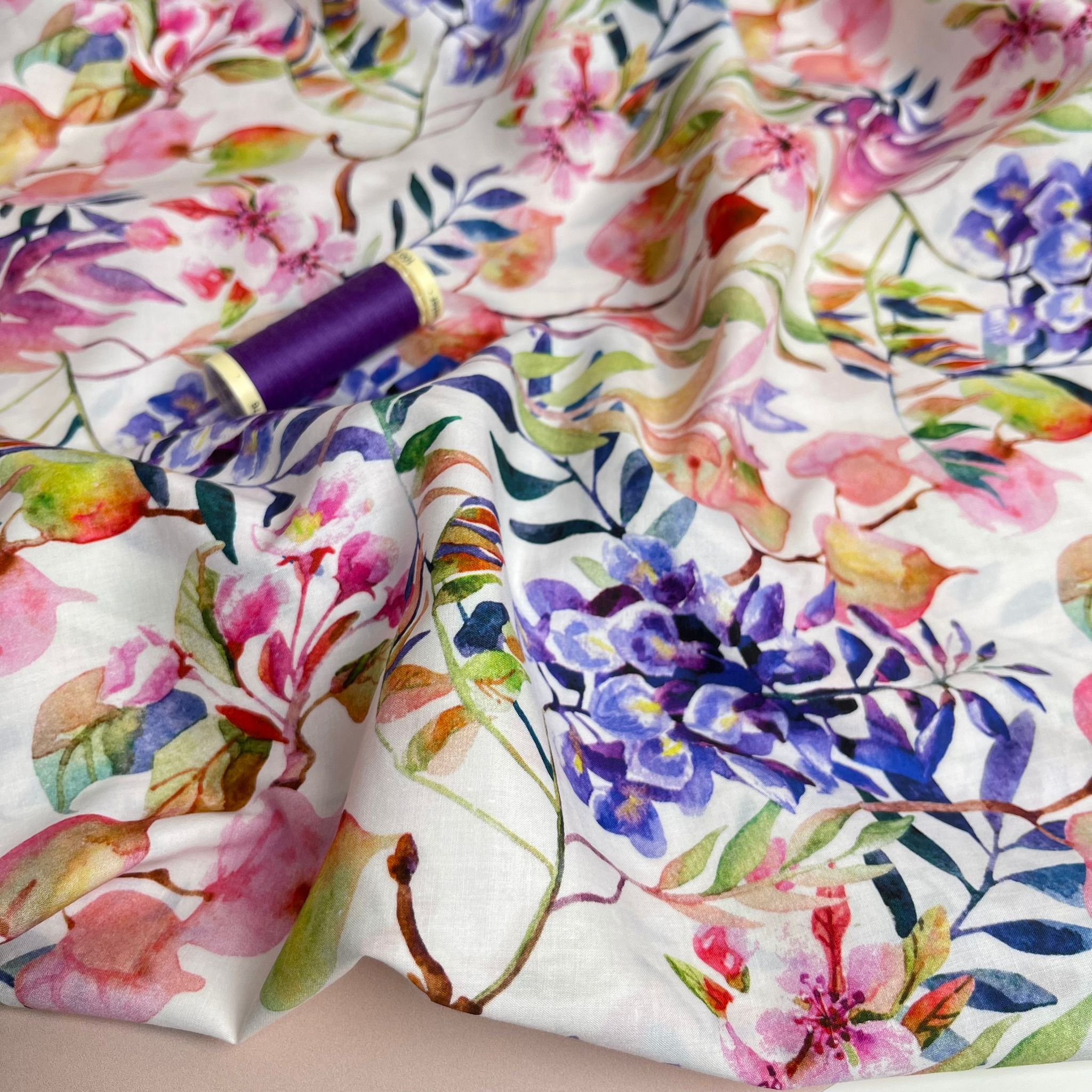 Watercolour Wisteria Cotton Lawn Fabric