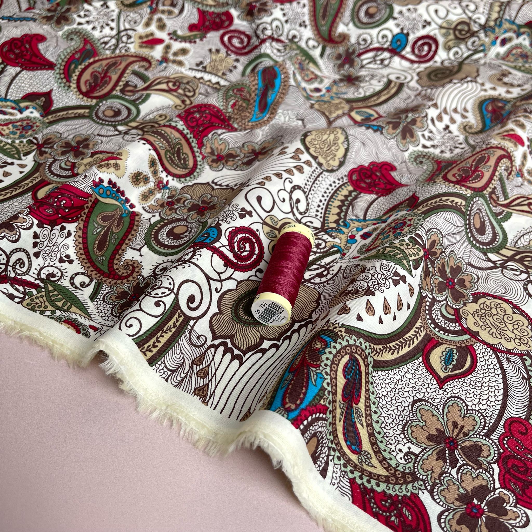 Autumn Paisley on White Cotton Lawn Fabric