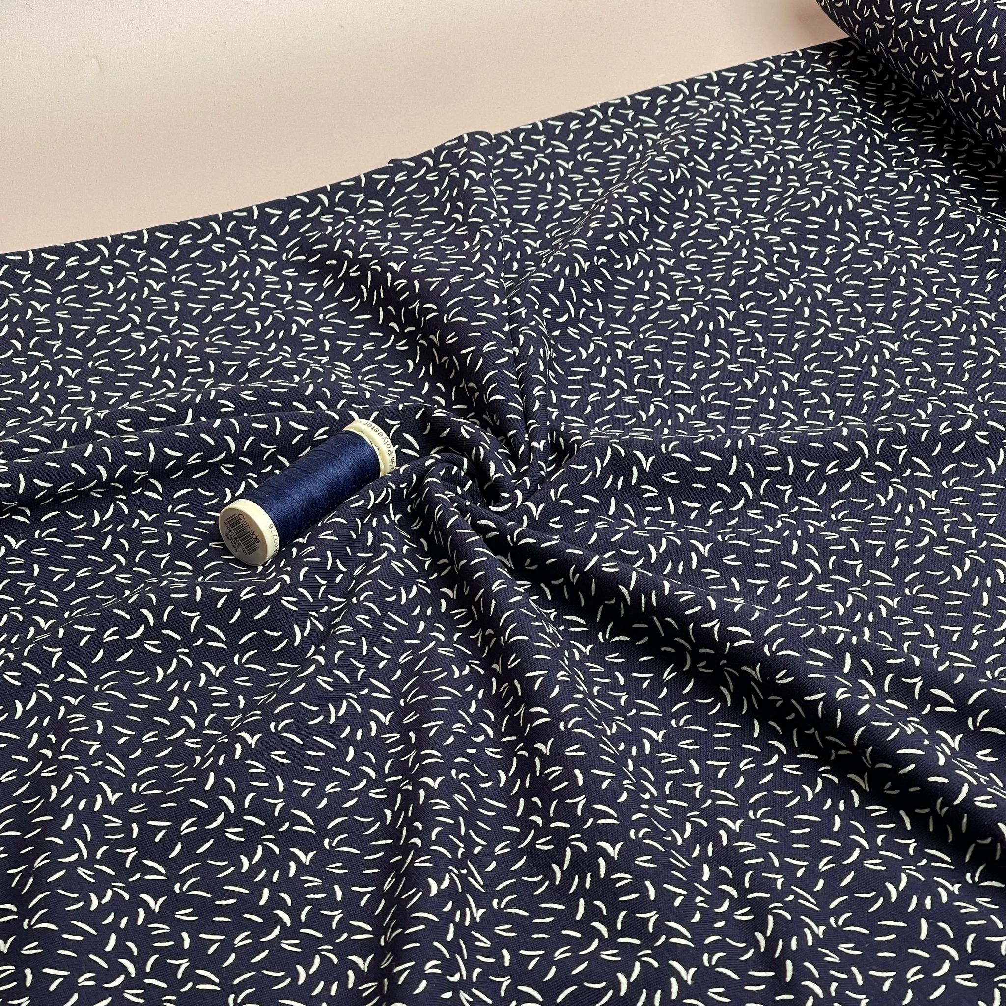 REMNANT 1.93 Metres - Dashes on Navy Cotton Jersey Fabric