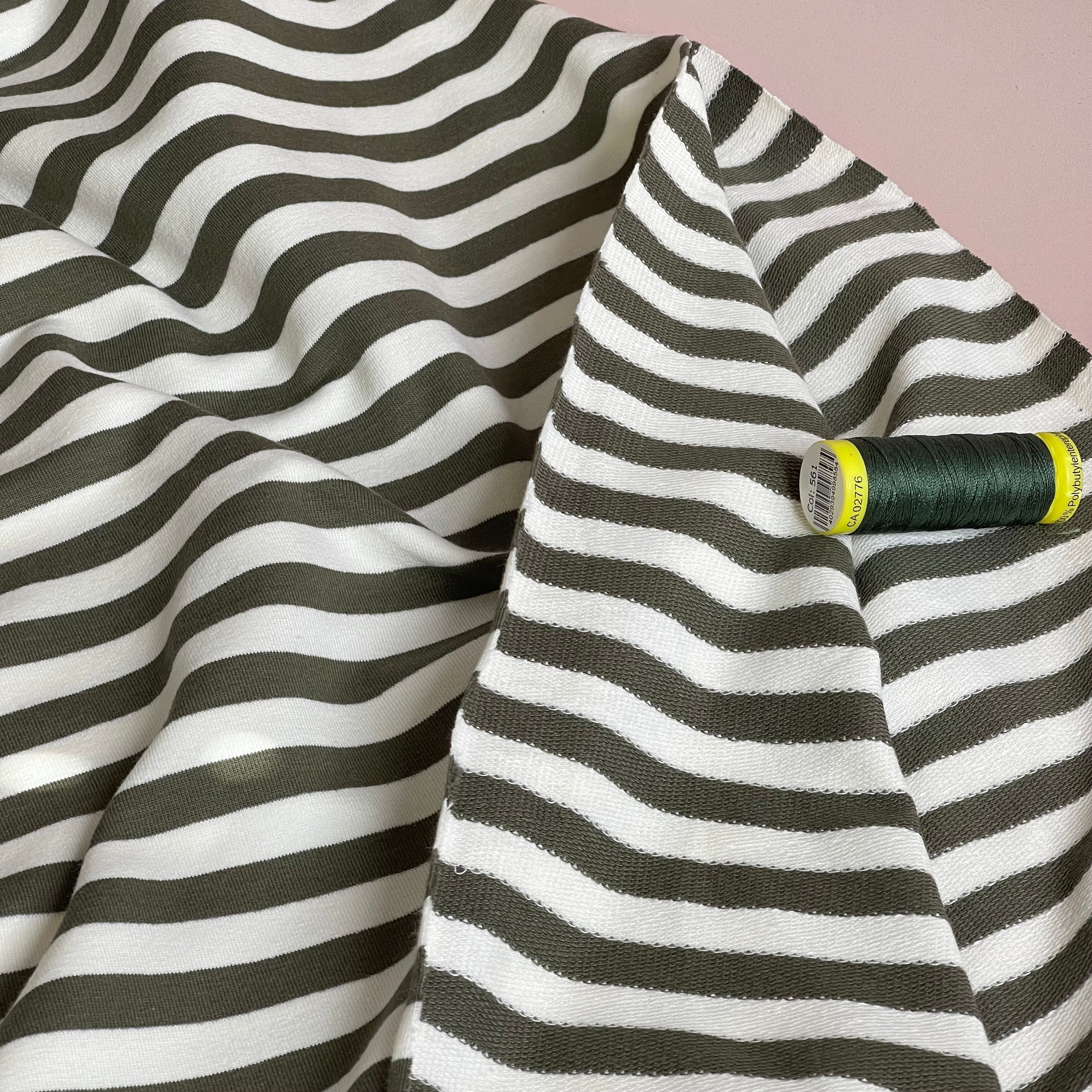 Yarn Dyed Khaki Stripes Looped Back Cotton French Terry