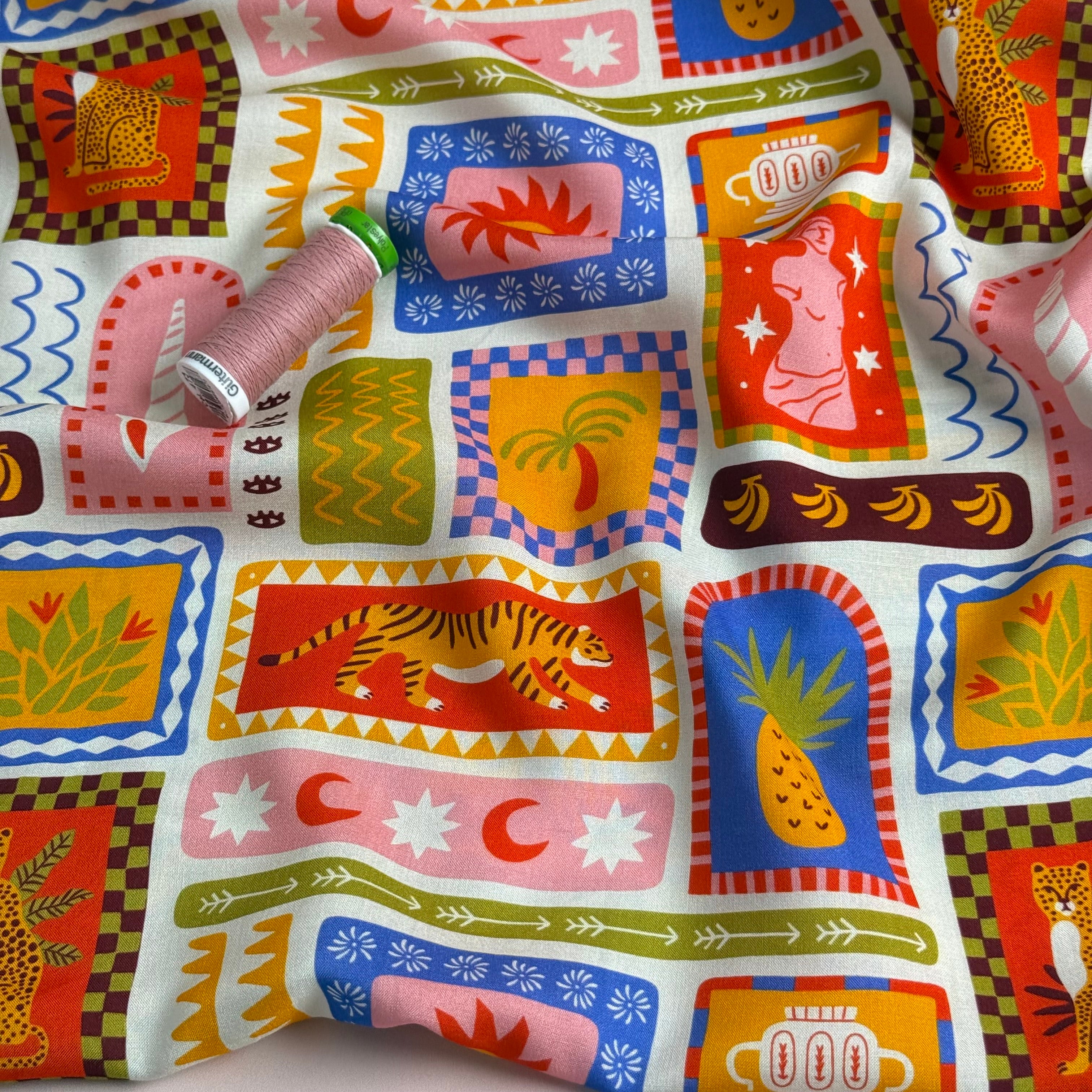 REMNANT 2.46 Metres - Summer Postcard Viscose Lawn Fabric