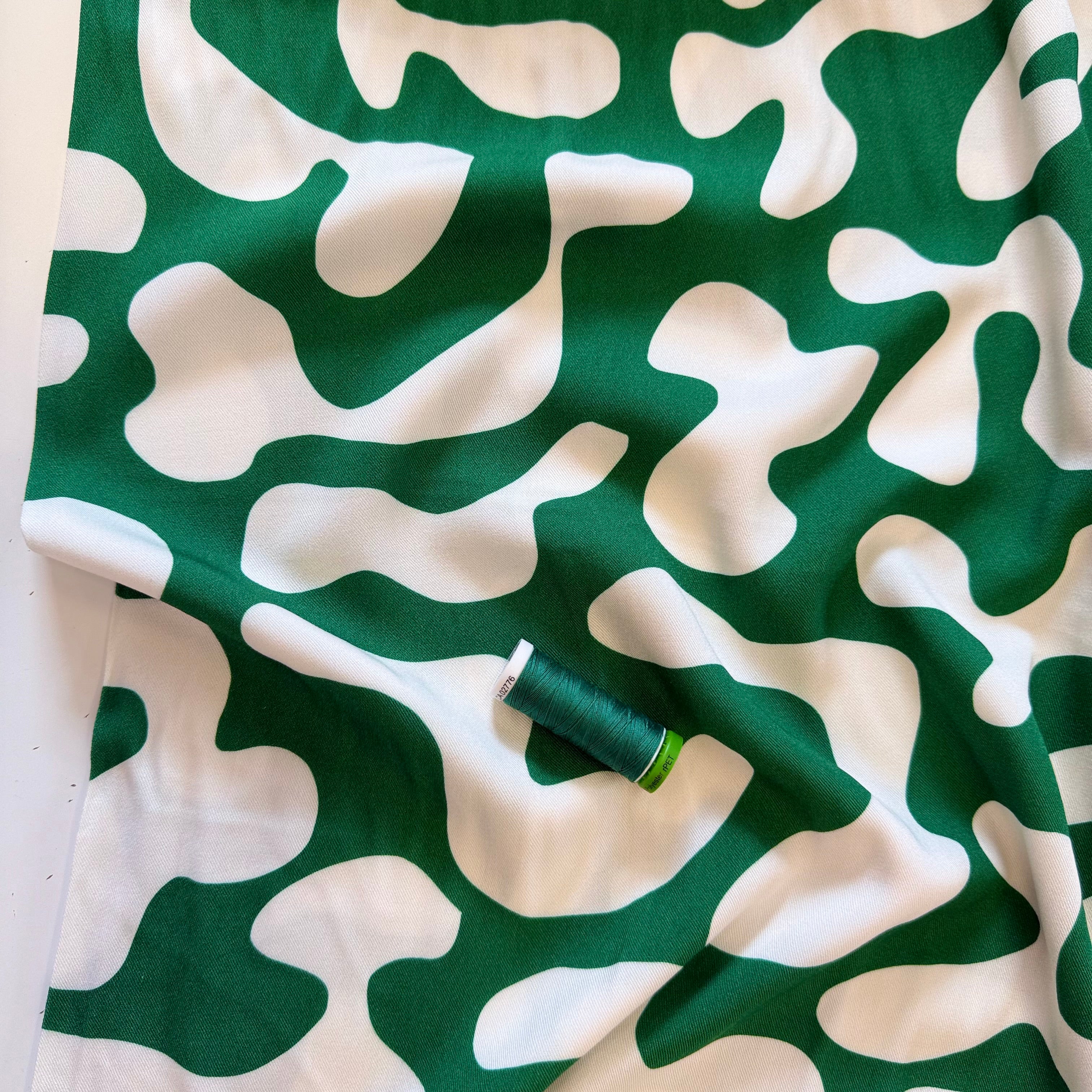 Light & Lush - Shapes on Emerald Viscose Twill Fabric