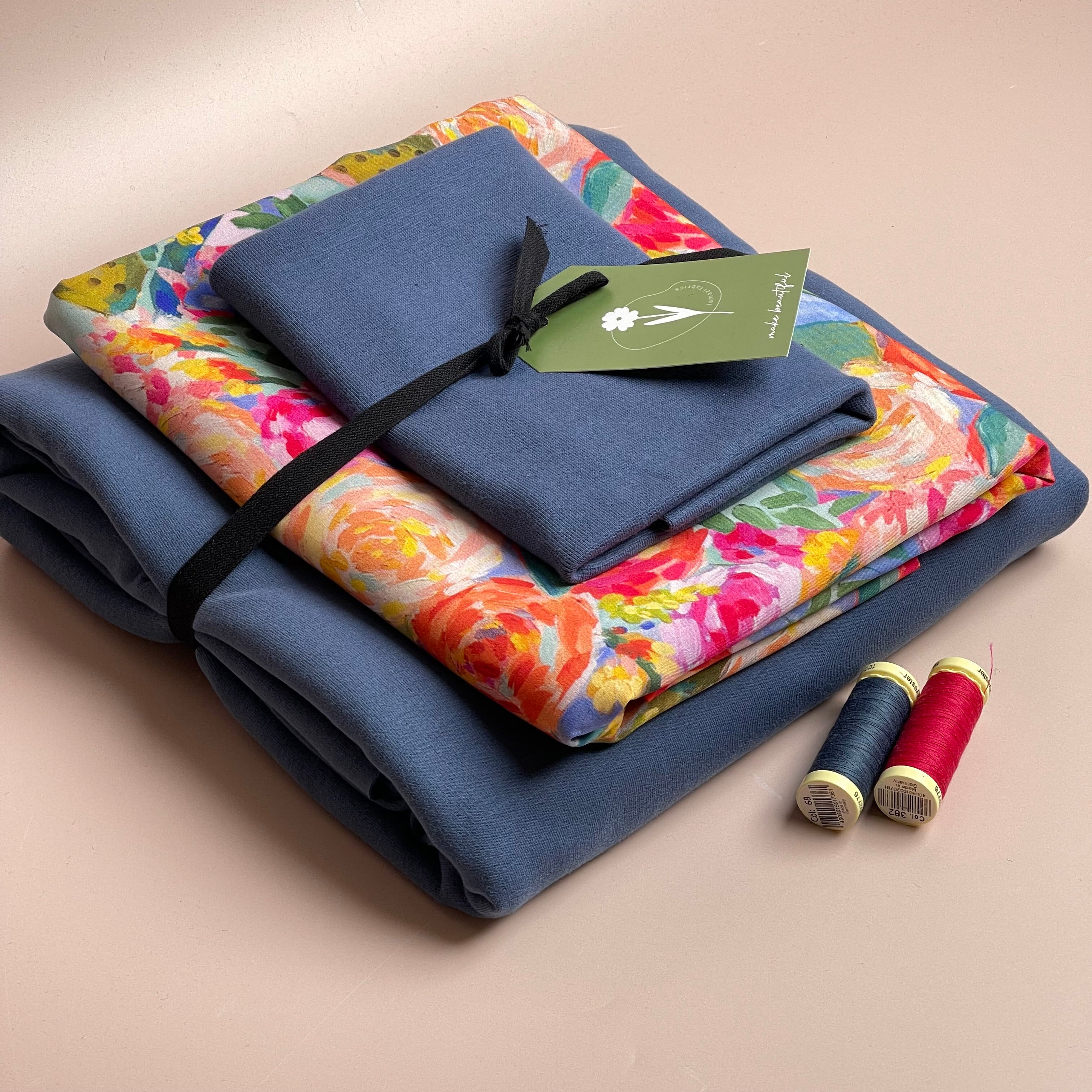 Make an Outfit Colour Bundle - Painted Peonies Viscose & Sweatshirting with ribbing