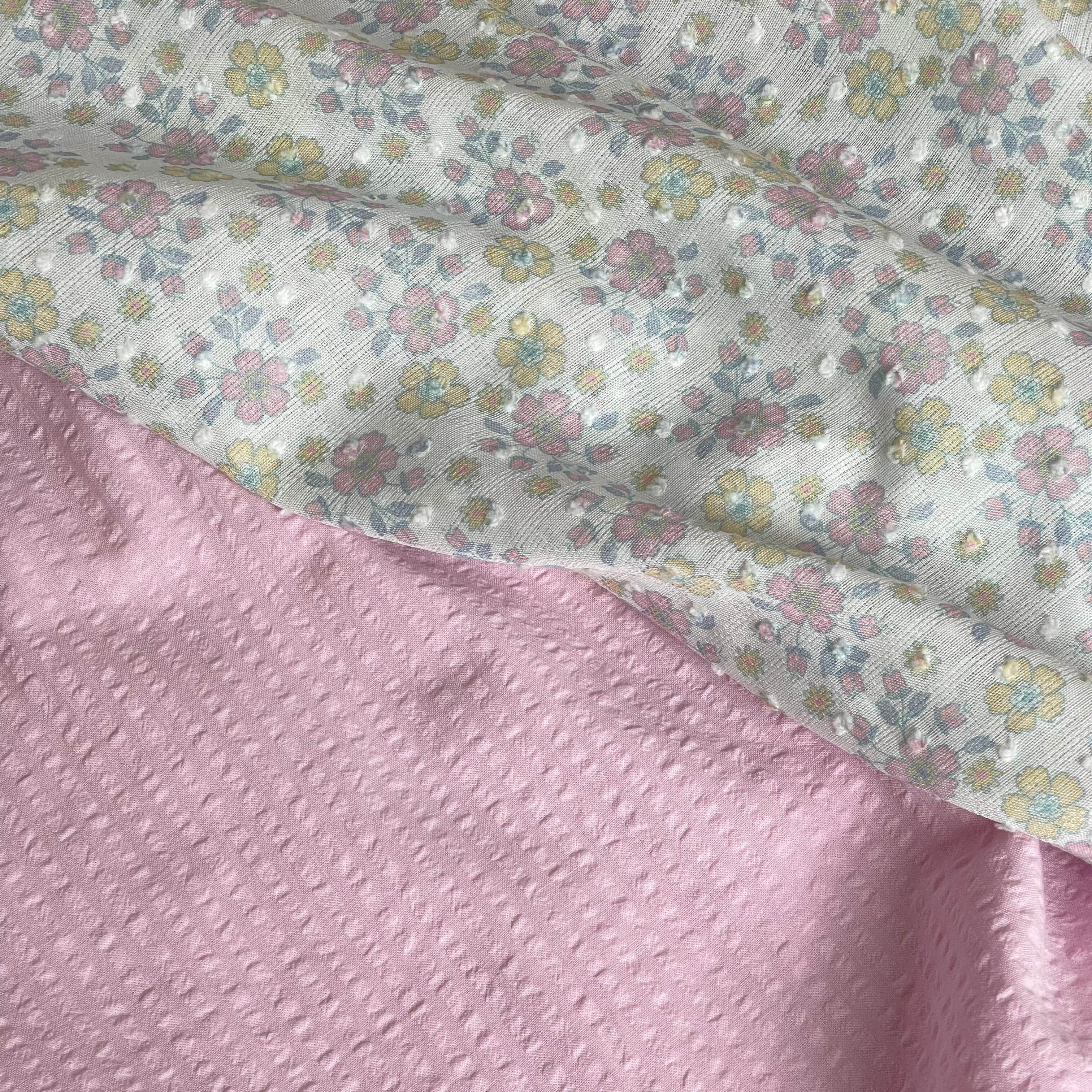 Flowers Cotton Dobby Check Fabric