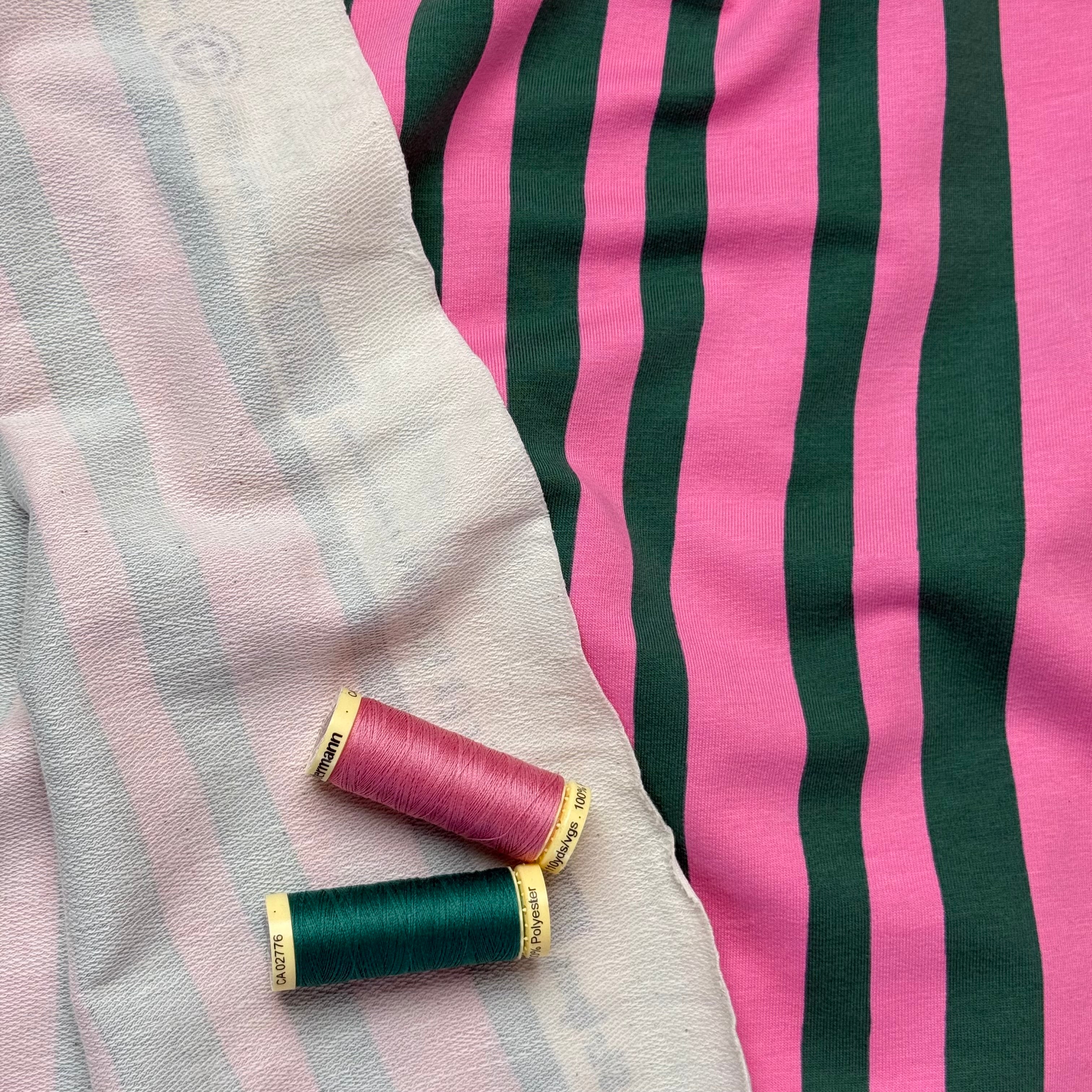 REMNANT 0.52 Metre - Wavy Stripes Green Organic GOTS Cotton French Terry