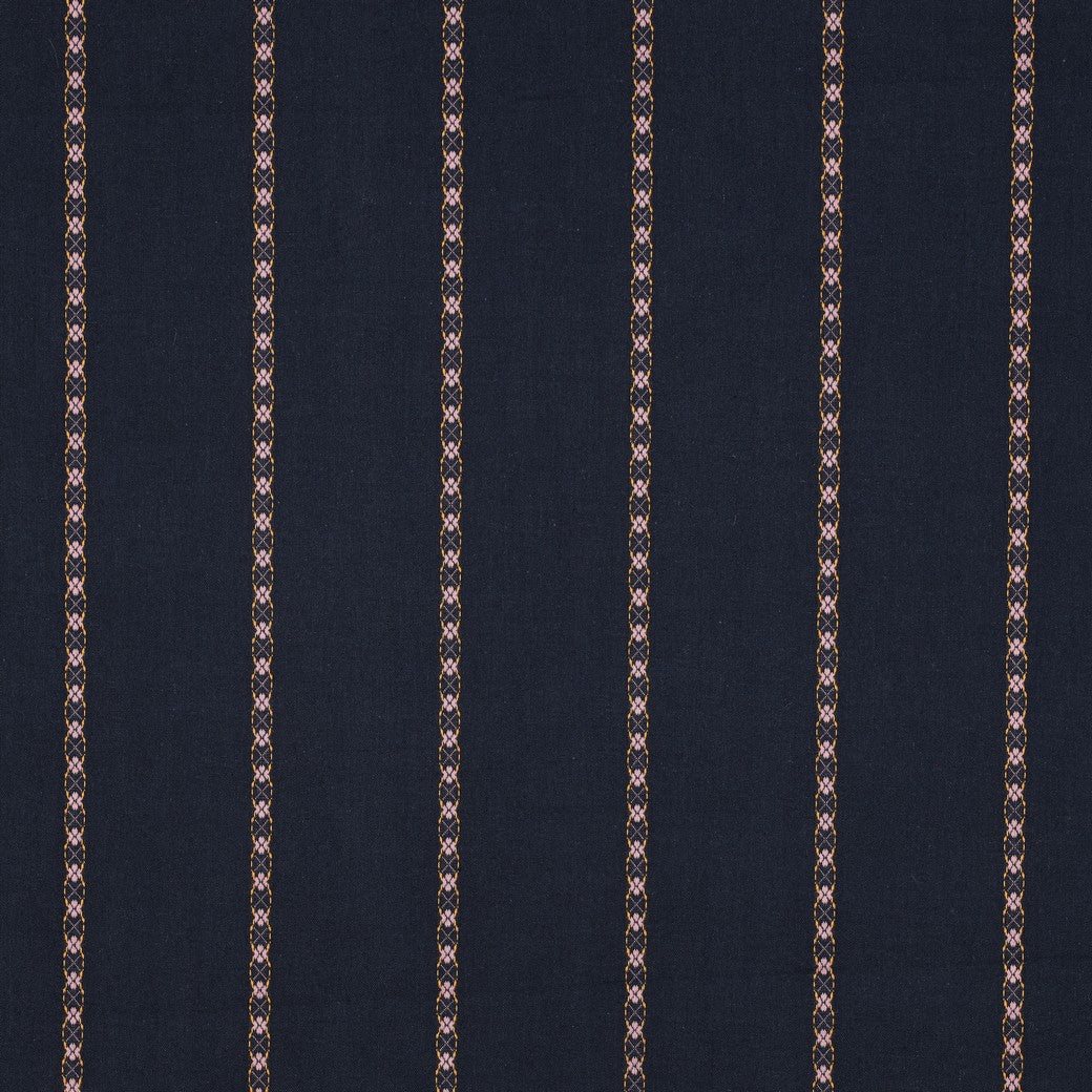 Flower Stripes on Navy Yarn Dyed Cotton Jacquard
