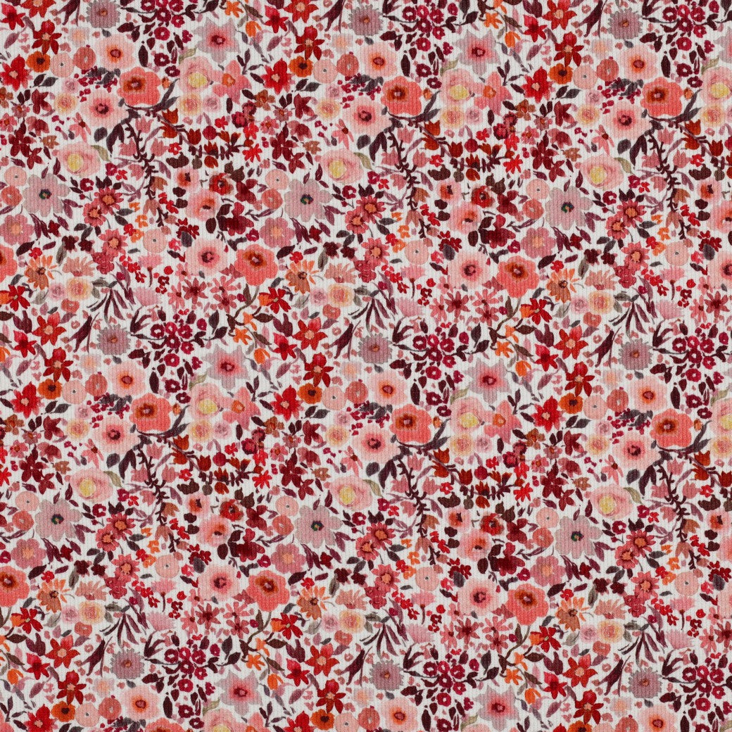 Ditsy Flowers on Peach Cotton Ribbed Jersey