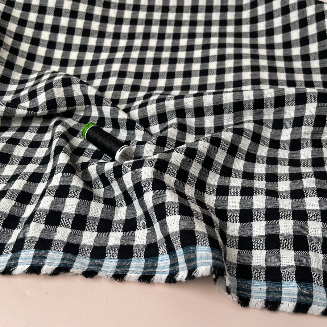 Black Gingham Cotton Seersucker Fabric