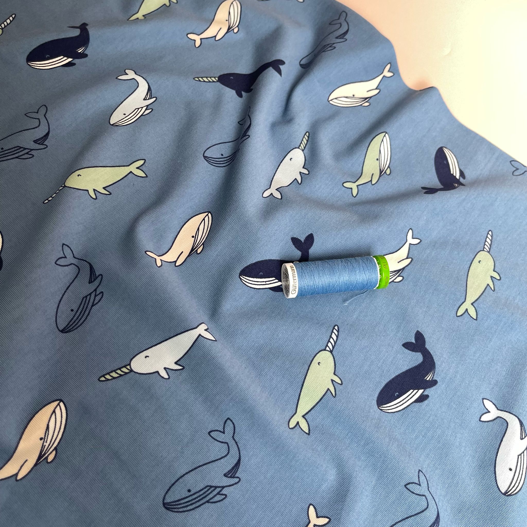 Blue Whales Cotton Jersey Fabric