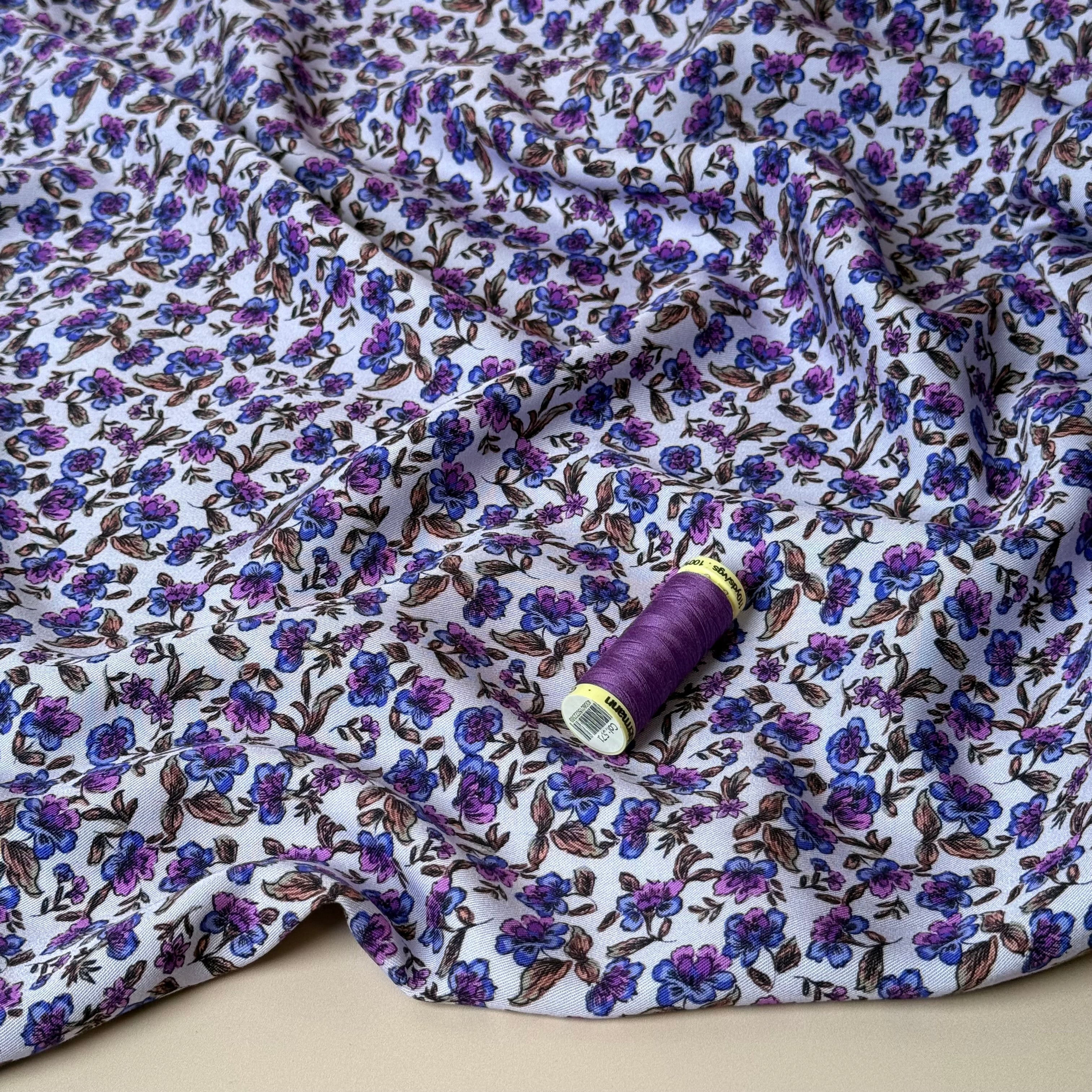Floral Purple Carnations Viscose Twill Fabric