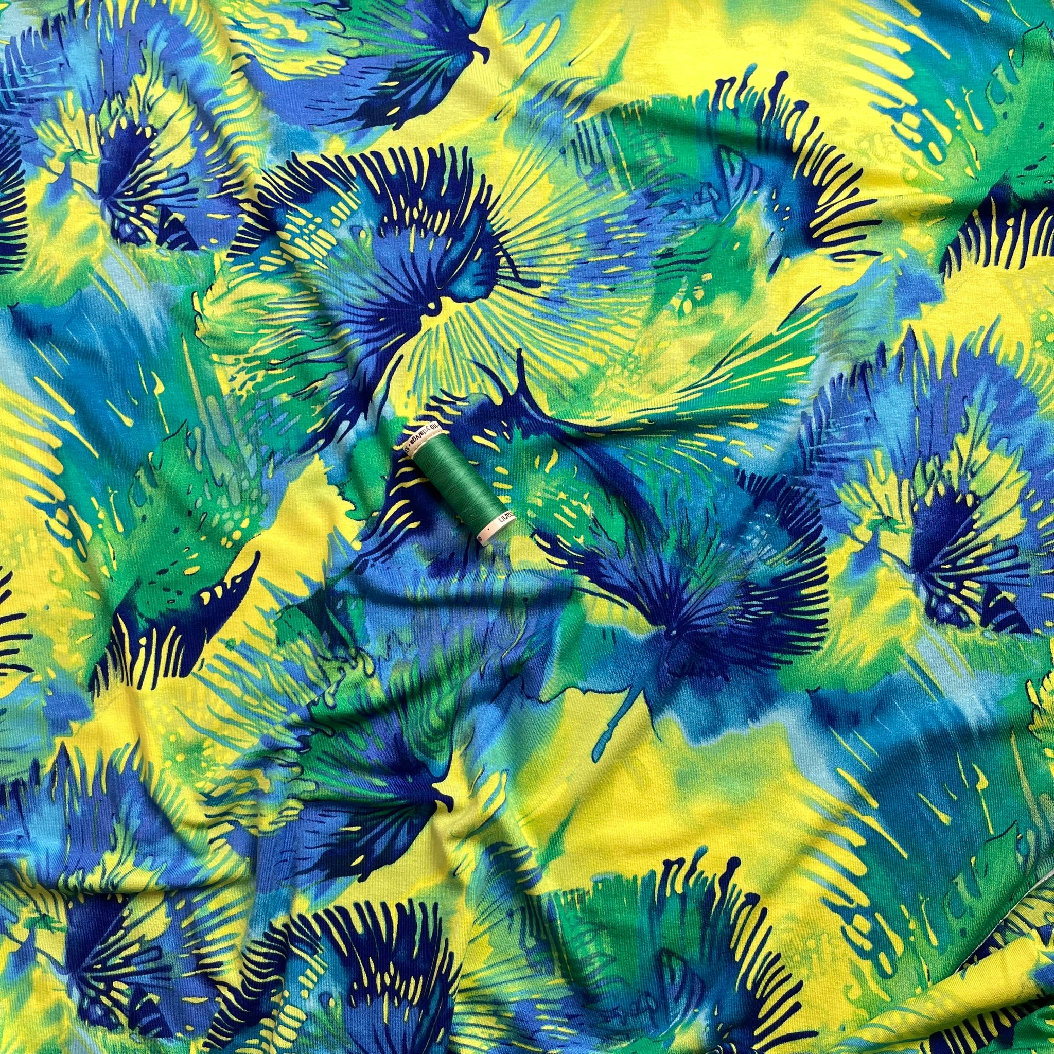 Firework Flowers in Ocean Waves Viscose Jersey Fabric