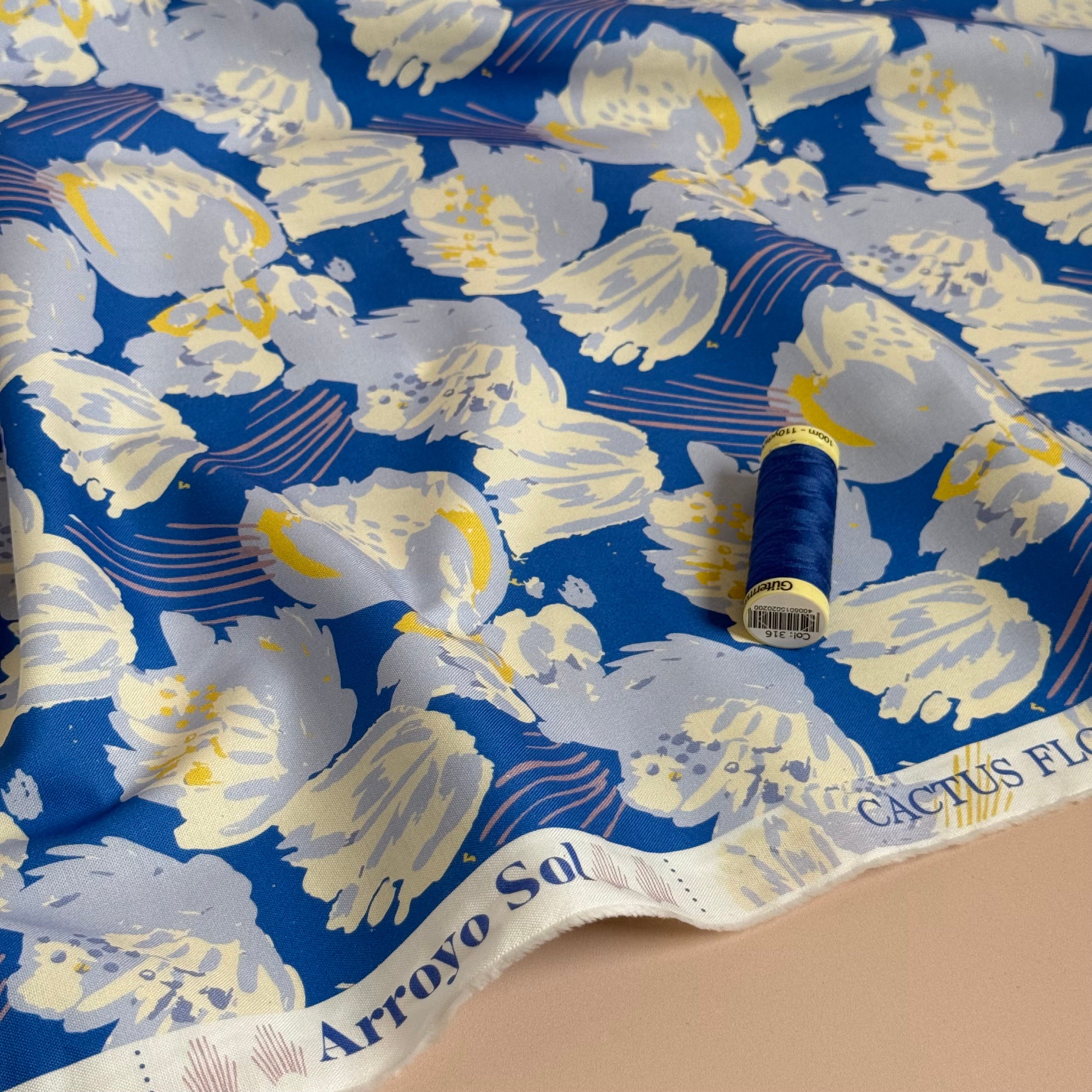 Cotton and Steel - Cactus Flower Myrtle Blue Japanese Cotton Fabric