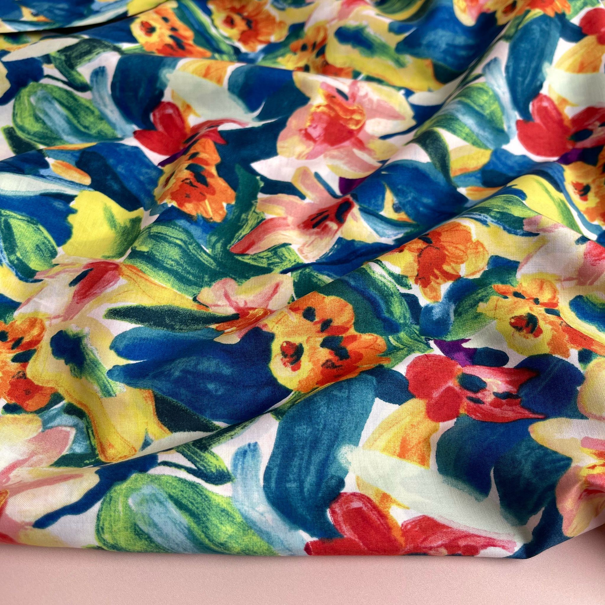 Vibrant Spring Blooms Cotton Lawn Fabric