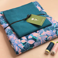 Colour Bundles - Painted Petals Petrol Cotton French Terry & Matching Ribbing