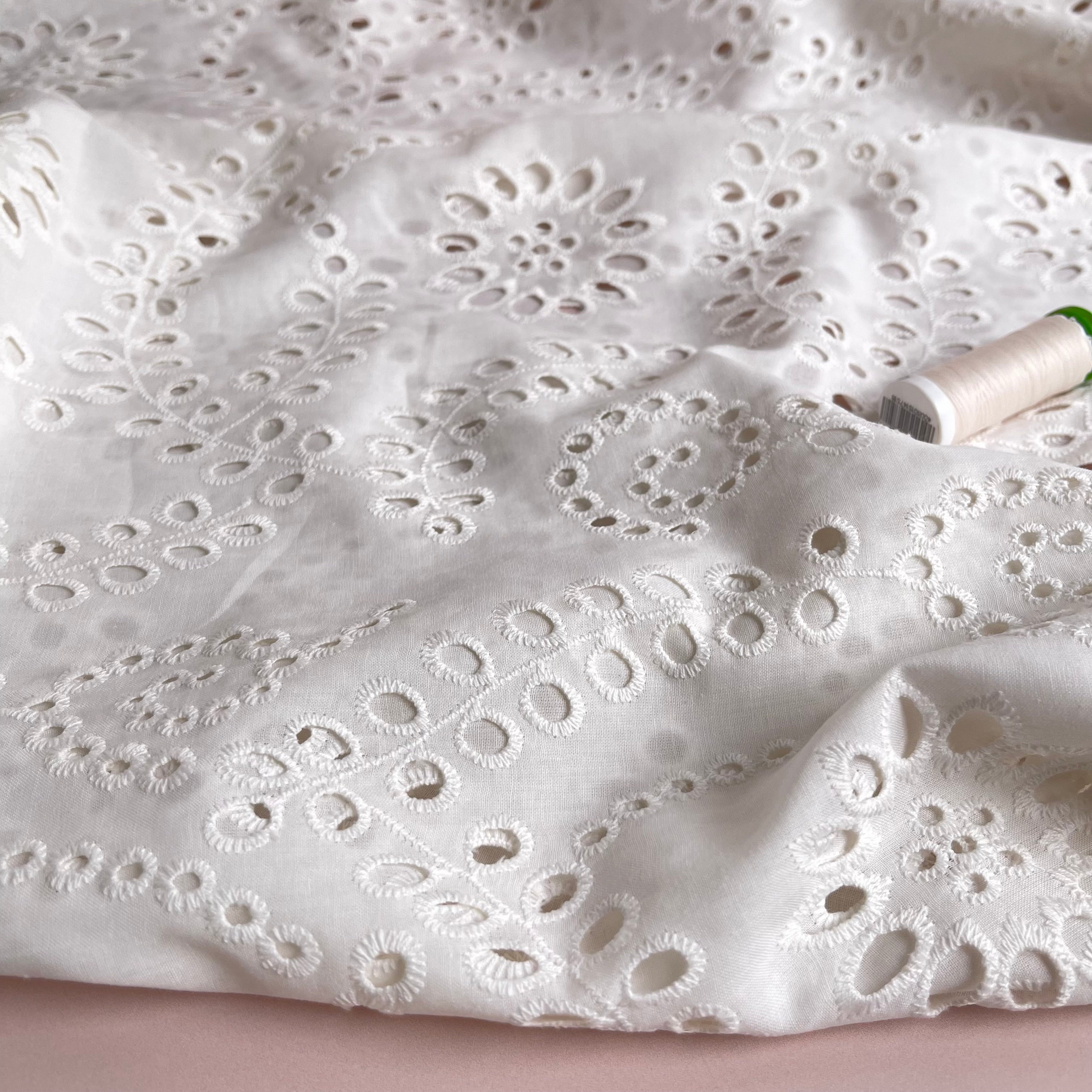 Sweet Vines Ecru Cotton Broderie Anglaise Fabric